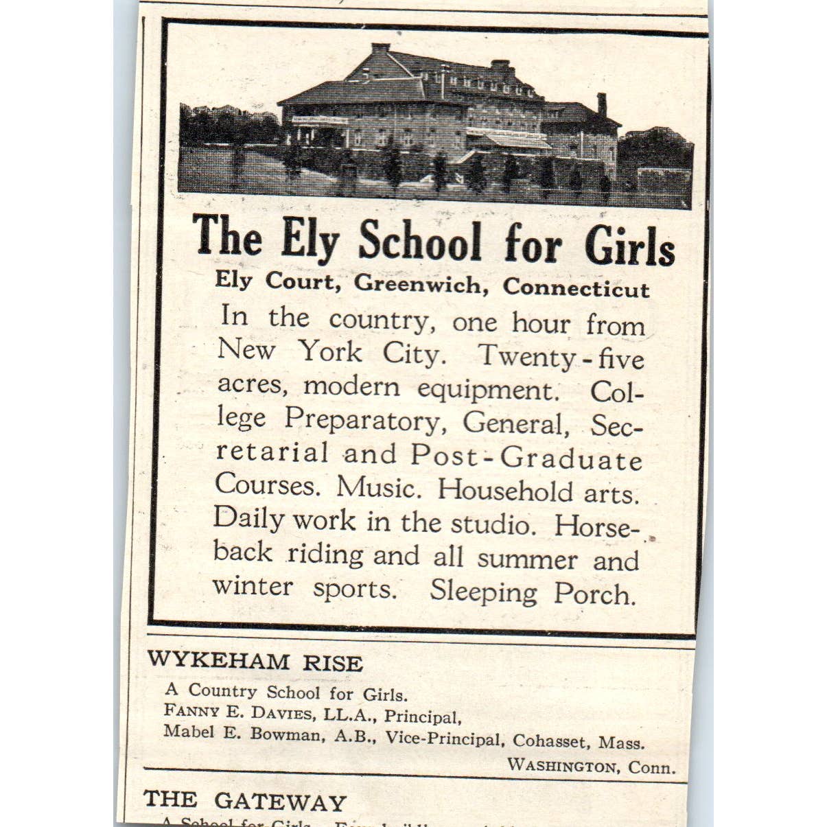 c1920 Harper's Magazine Ad - Choate School for Girls Brookline MA EA3-4