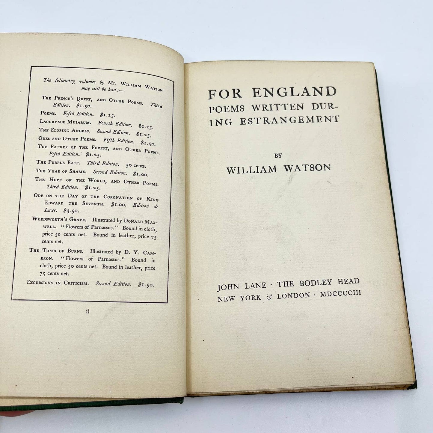 1903 For England Poems Written During Estrangement William Watson 1st Ed TF2