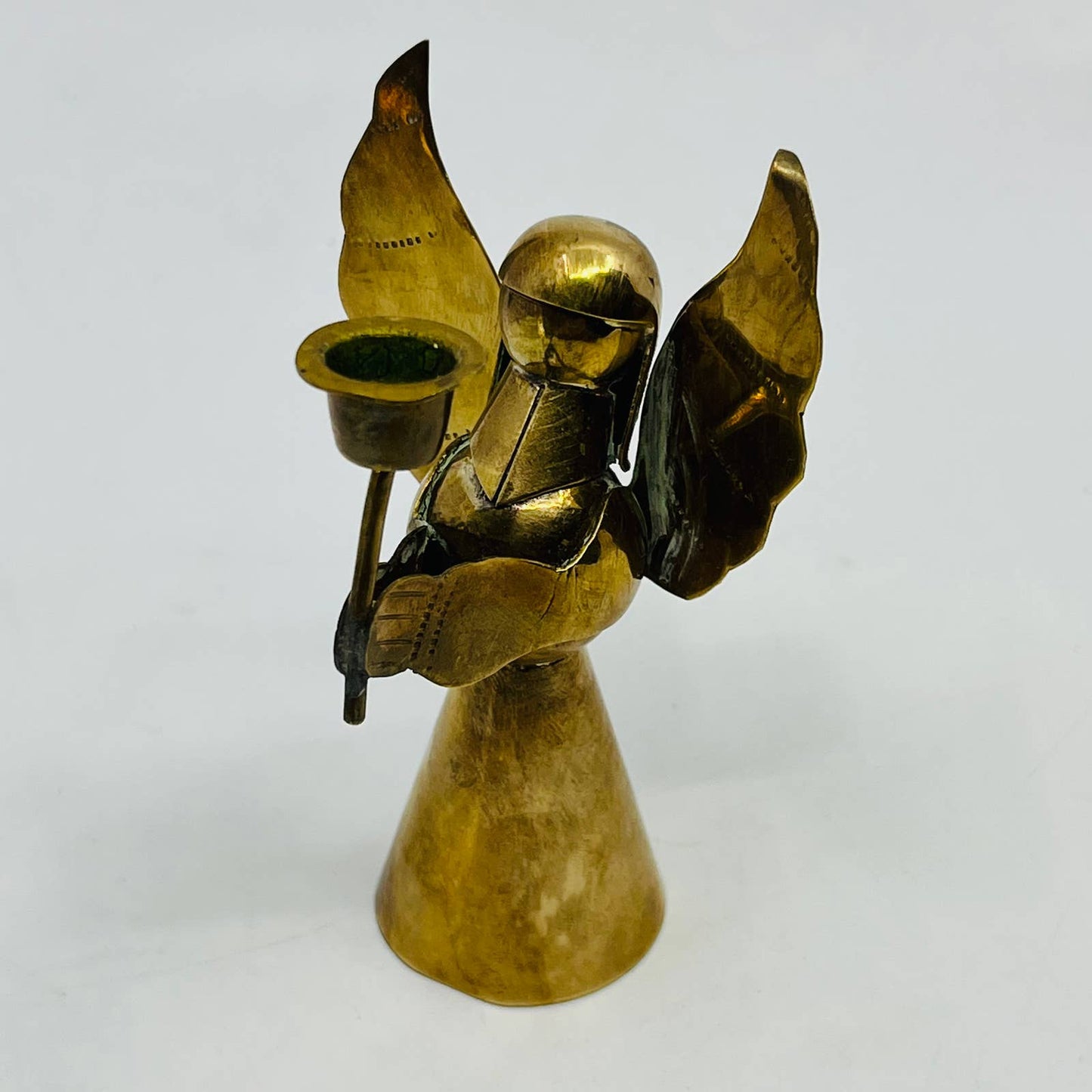 1980s Brass Angel Candleholder 3.5” Oval Candlestick Christmas Boho SB9