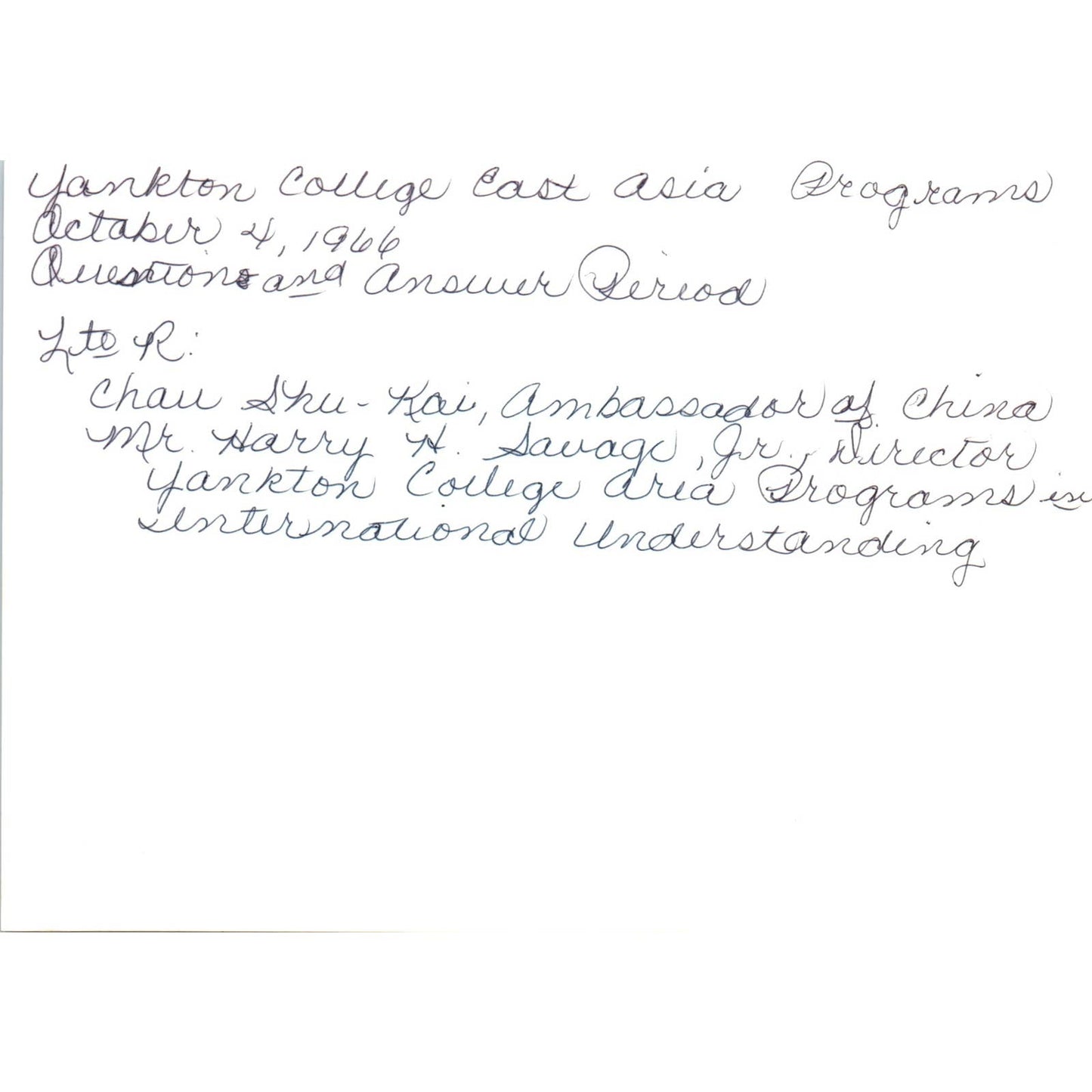 Shu-Kai Chow Chinese Ambassador, Harry Savage Yankton College 1966 Photo TK1-P5