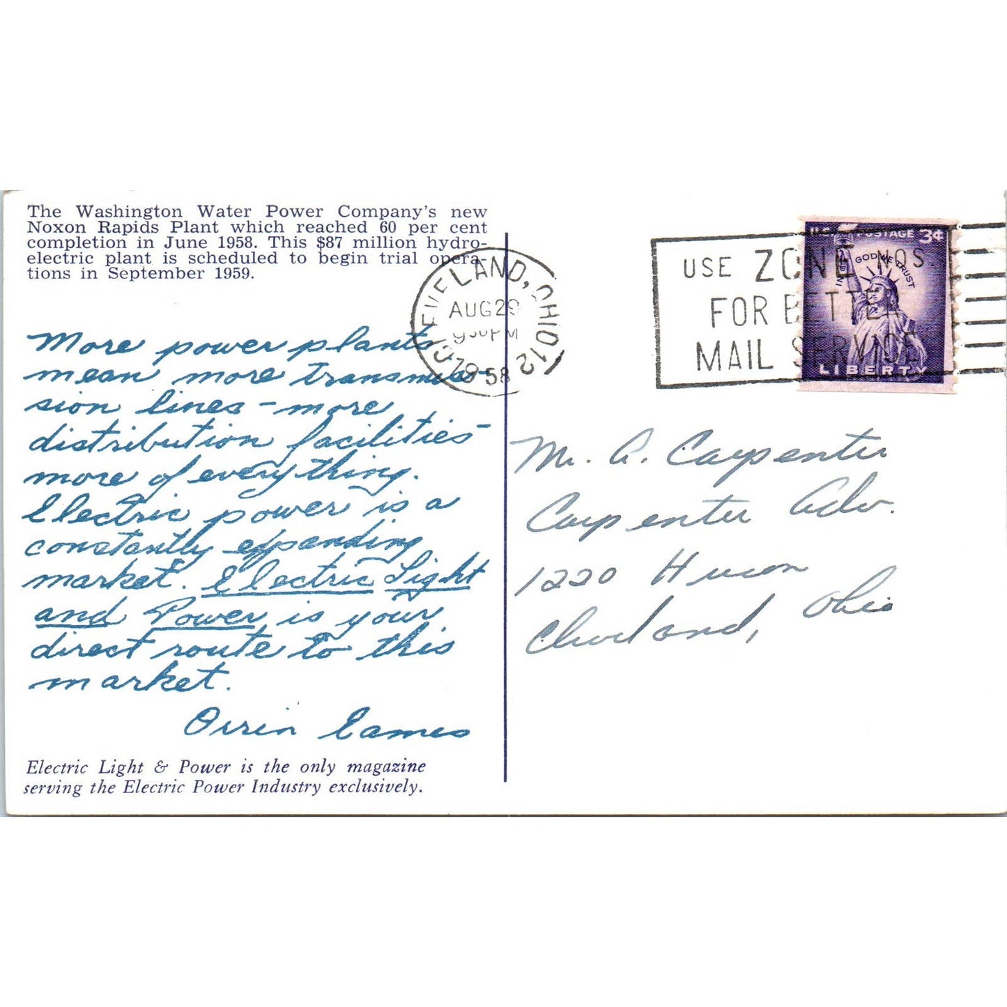 Vintage Postcard RPPC Noxon Rapids Water Plant Washington TD9