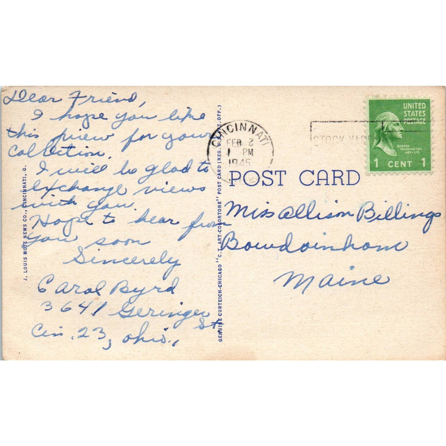 Vintage Postcard A Message From Cincinnati Ohio Queen City of the West TD9