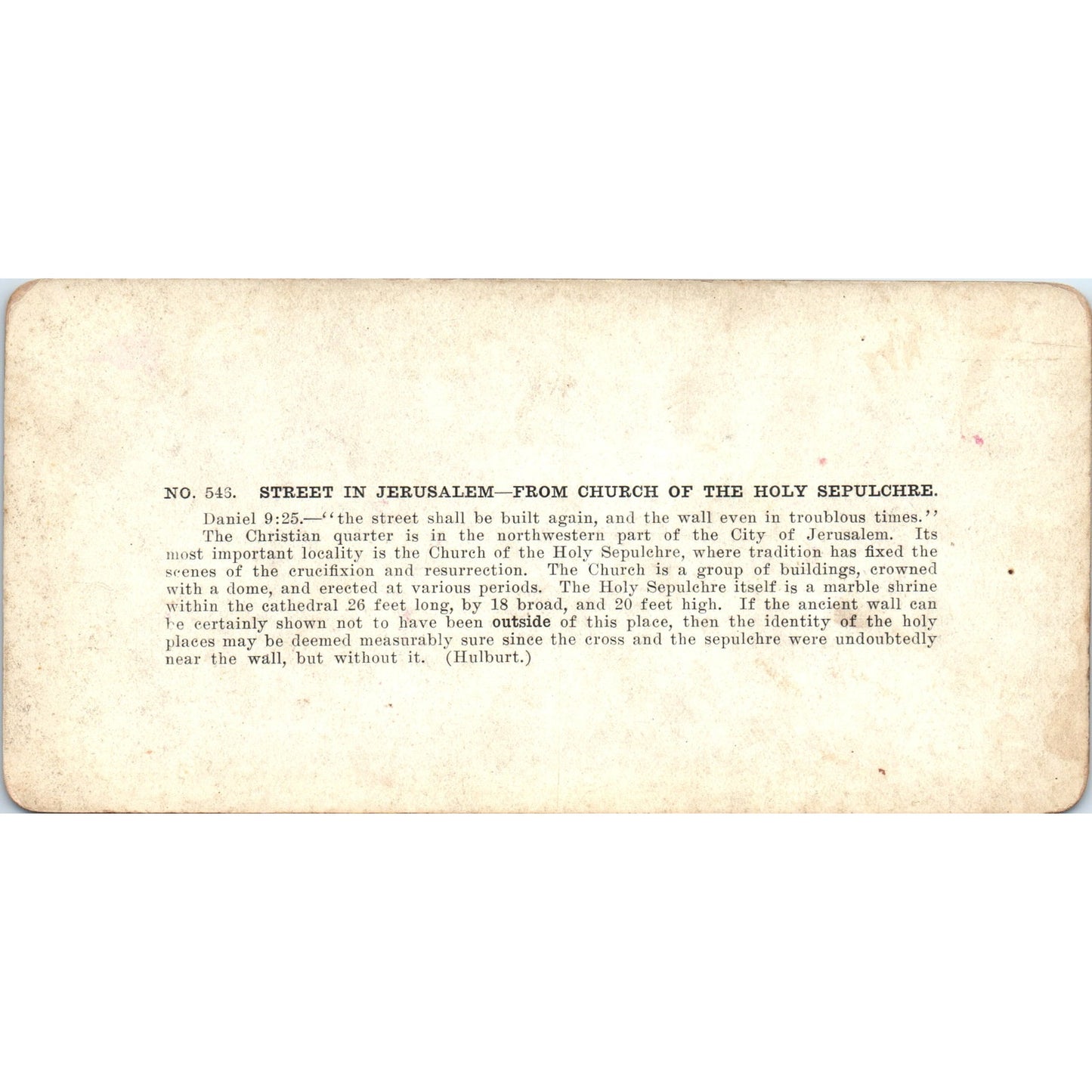 Street in Jerusalem From Church of Holy Sepulcher Antique Stereoview Card H3-2