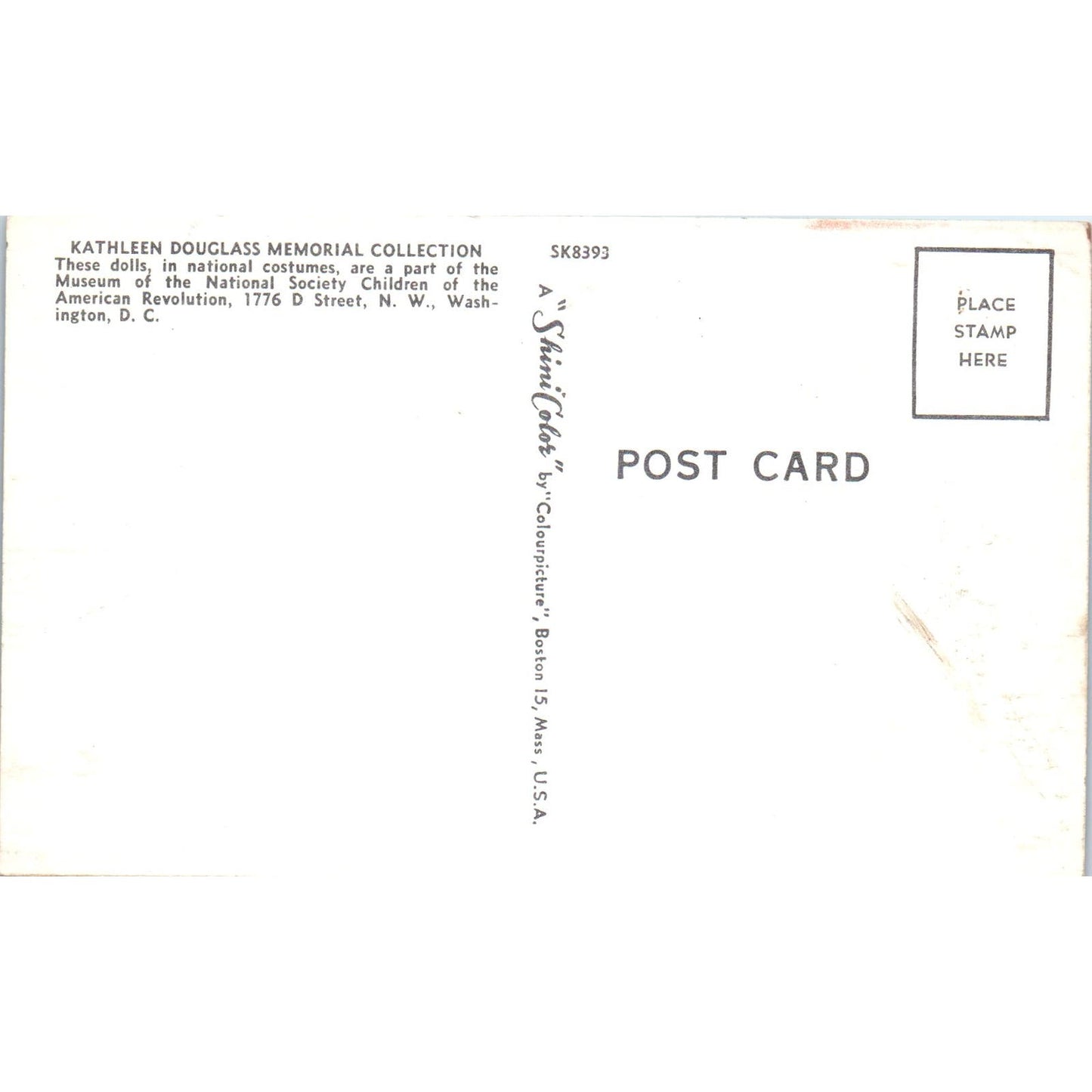 Kathleen Douglass Memorial Doll Collection Washington DC Original Postcard PB7