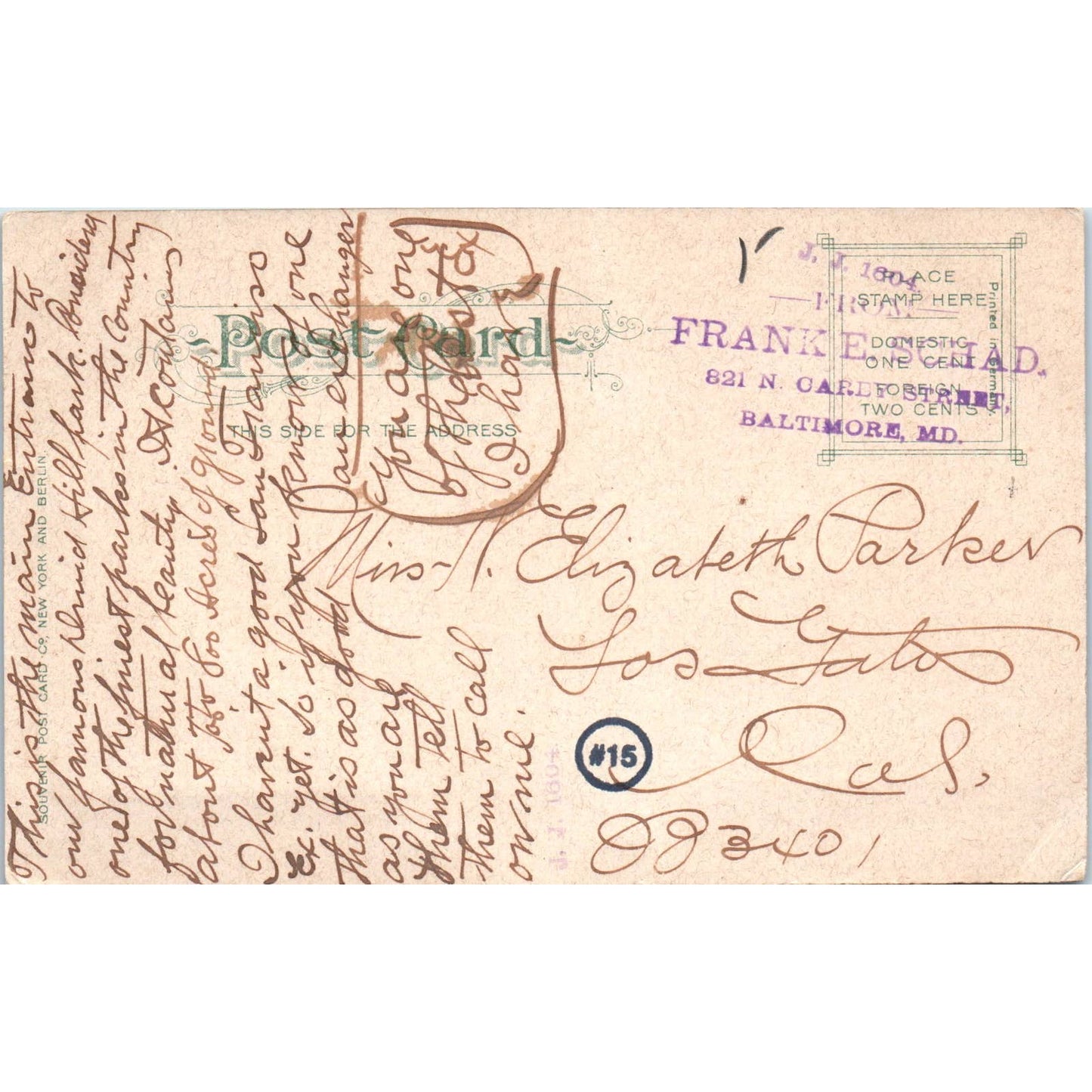 Entrance to Druid Hill Park Baltimore MD Original Postcard TK1-28