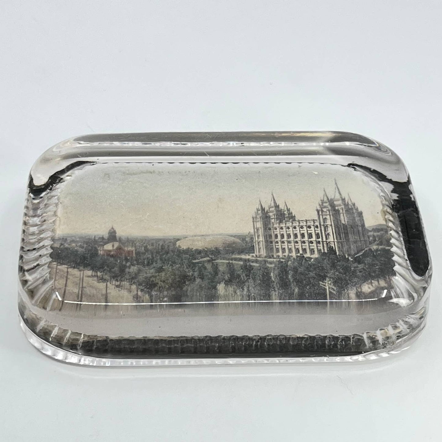 Antique 1800s Temple Square Lake City Detroit MI Glass Paperweight SD4