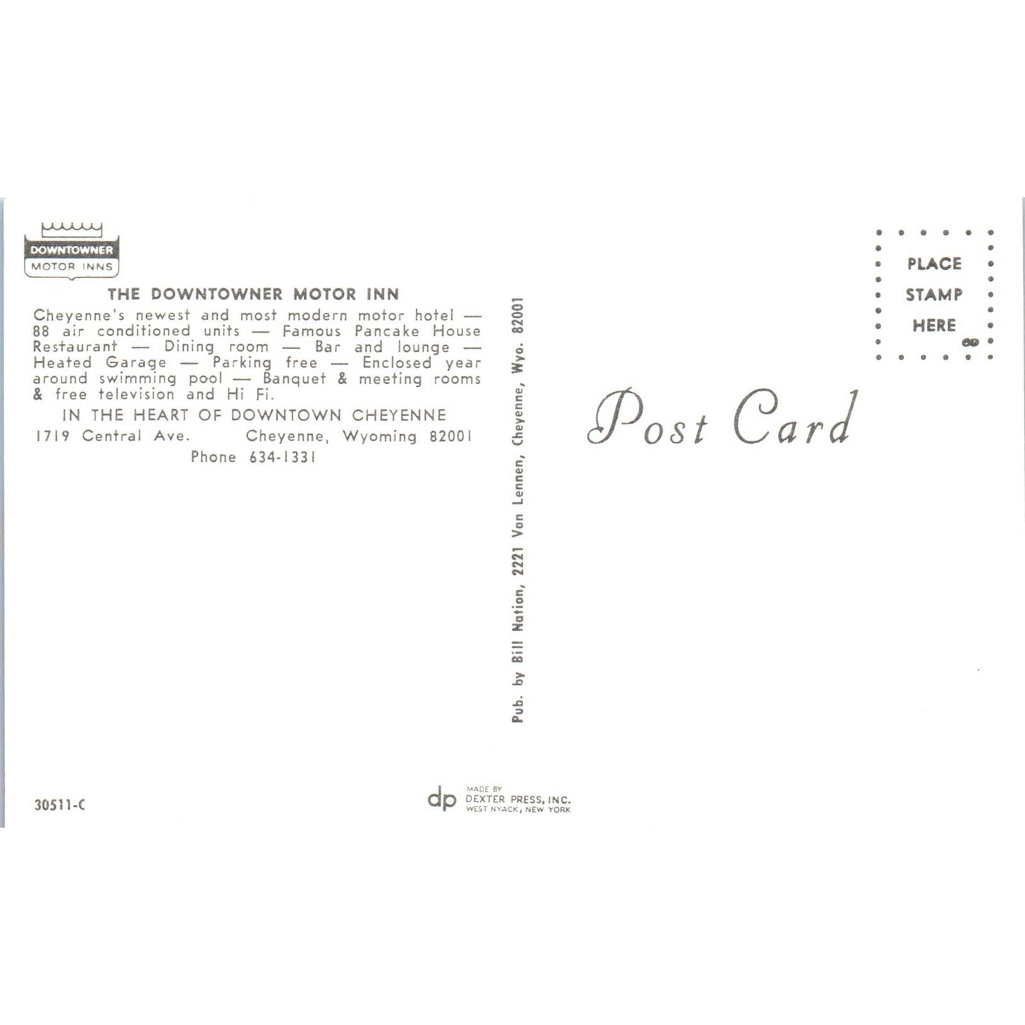 Vintage Postcard The Downtowner Motor Inn Cheyenne Wyoming SF2