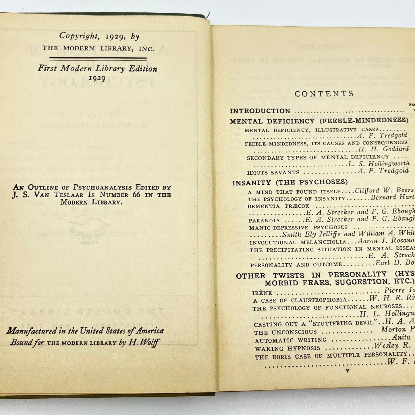 1929 An Outline of Abnormal Psychology First Modern Library Edition TF2