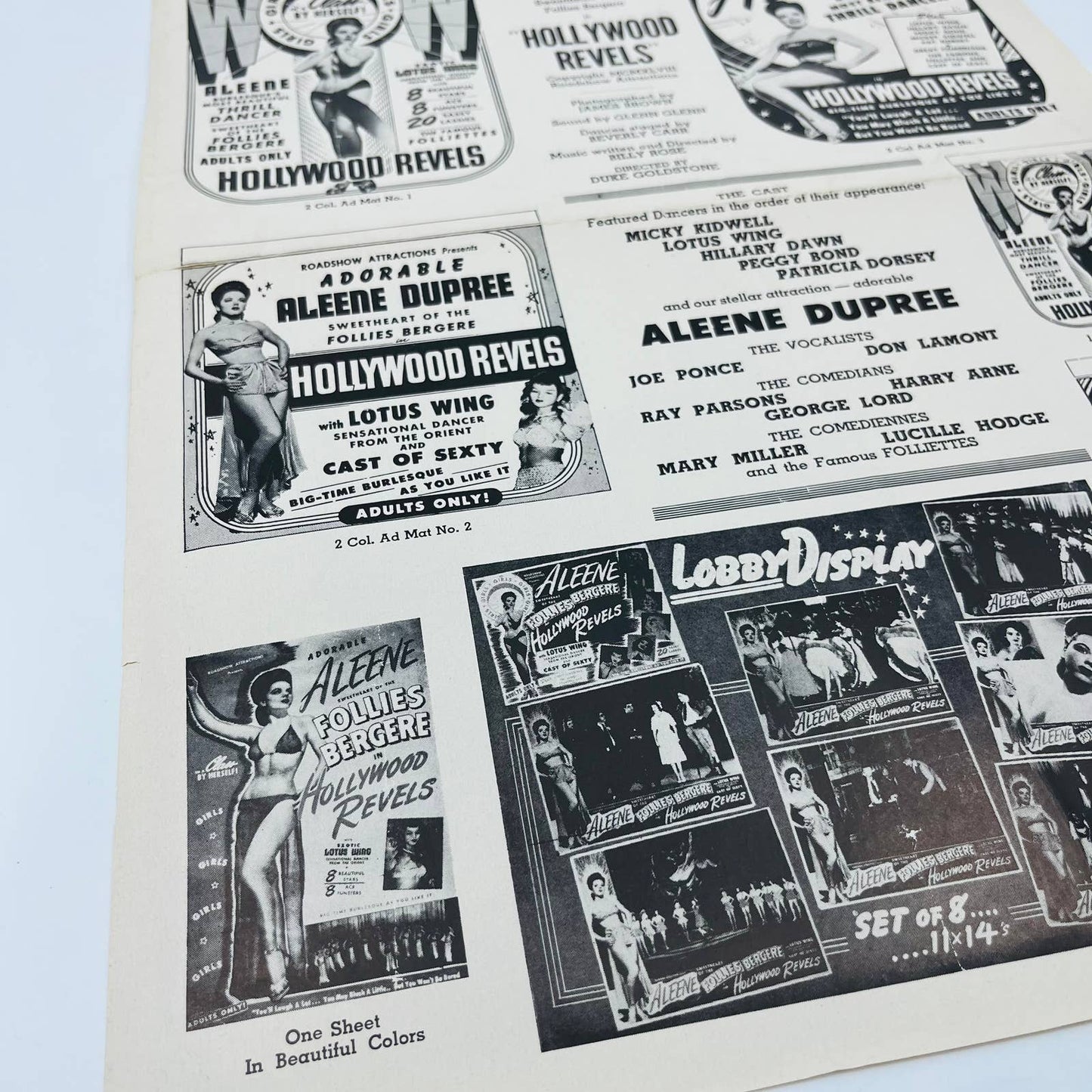 1940 Hollywood Revels Aleene Dupree Original Pressbook Burlesque Pinup 11x17 FL1