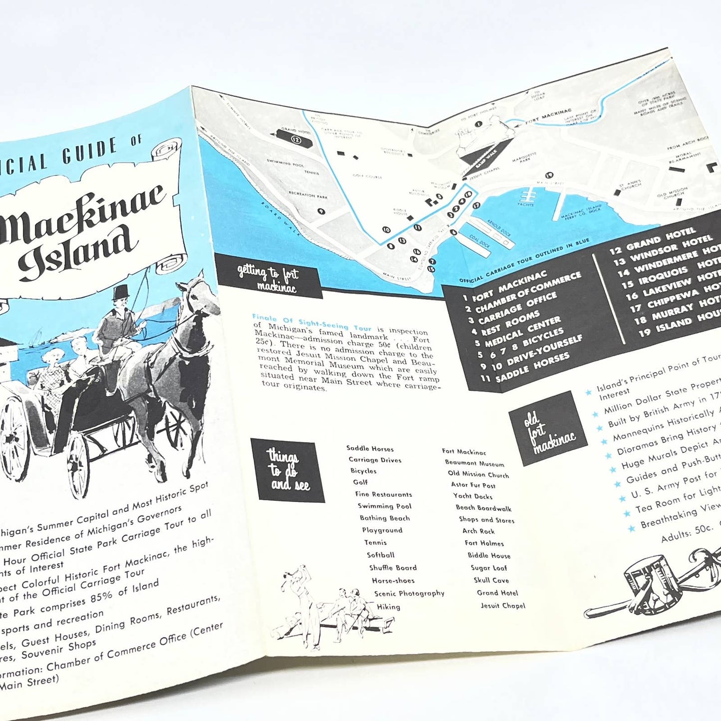 1960s Mackinac Island MI Official Travel Guide Fold Out Tourist Brochure AC1-3