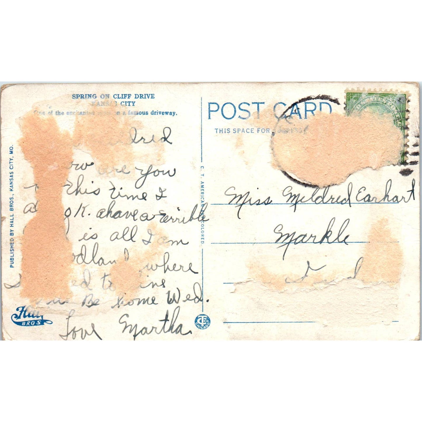 Vintage Postcard Spring on Cliff Drive Kansas City MO SF2