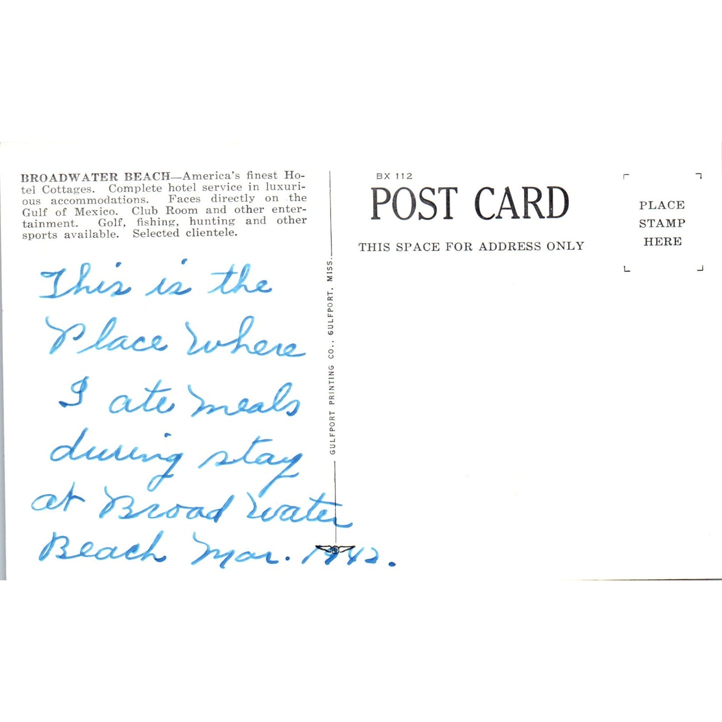 The Broadwater Beach Main Building Biloxi Mississippi Original Postcard P3-5
