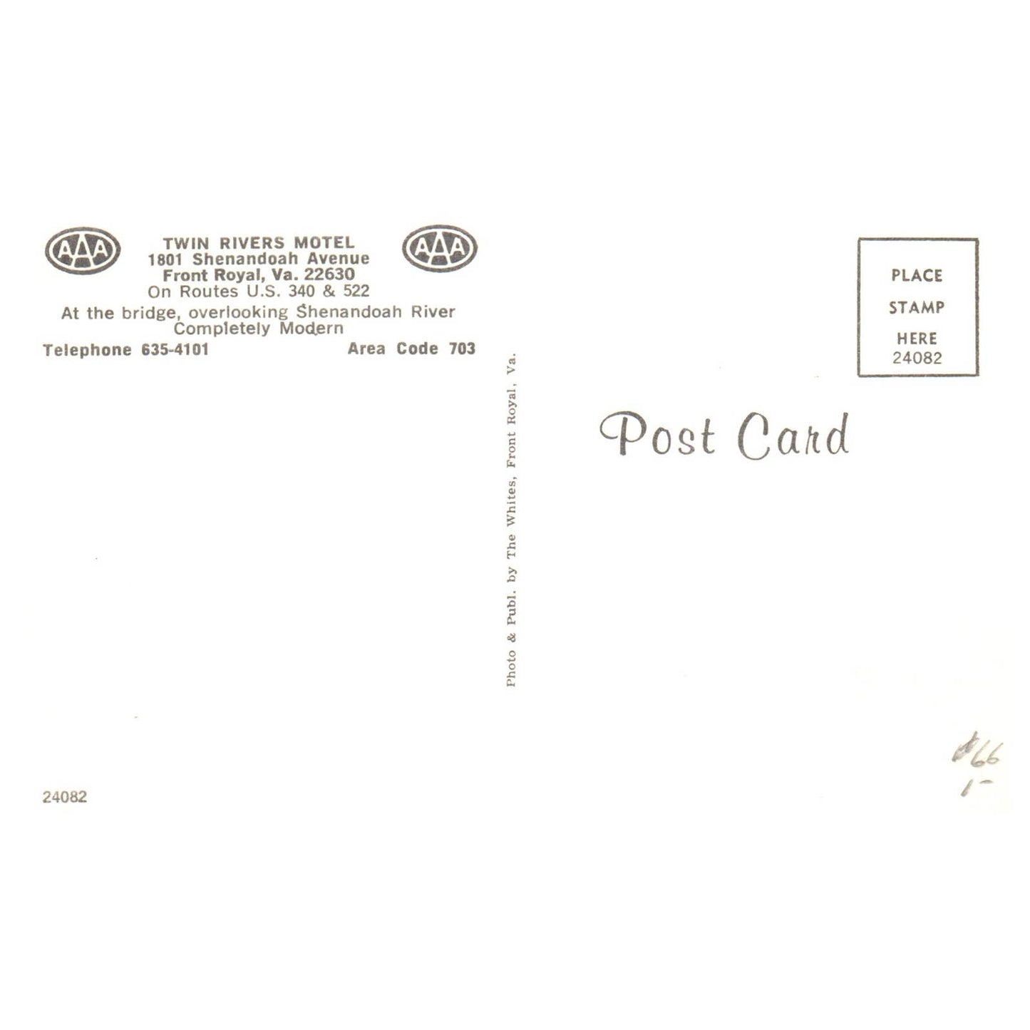 Twin Rivers Motel Shenandoah Avenue Front Royal Virginia - Postcard TJ8-1