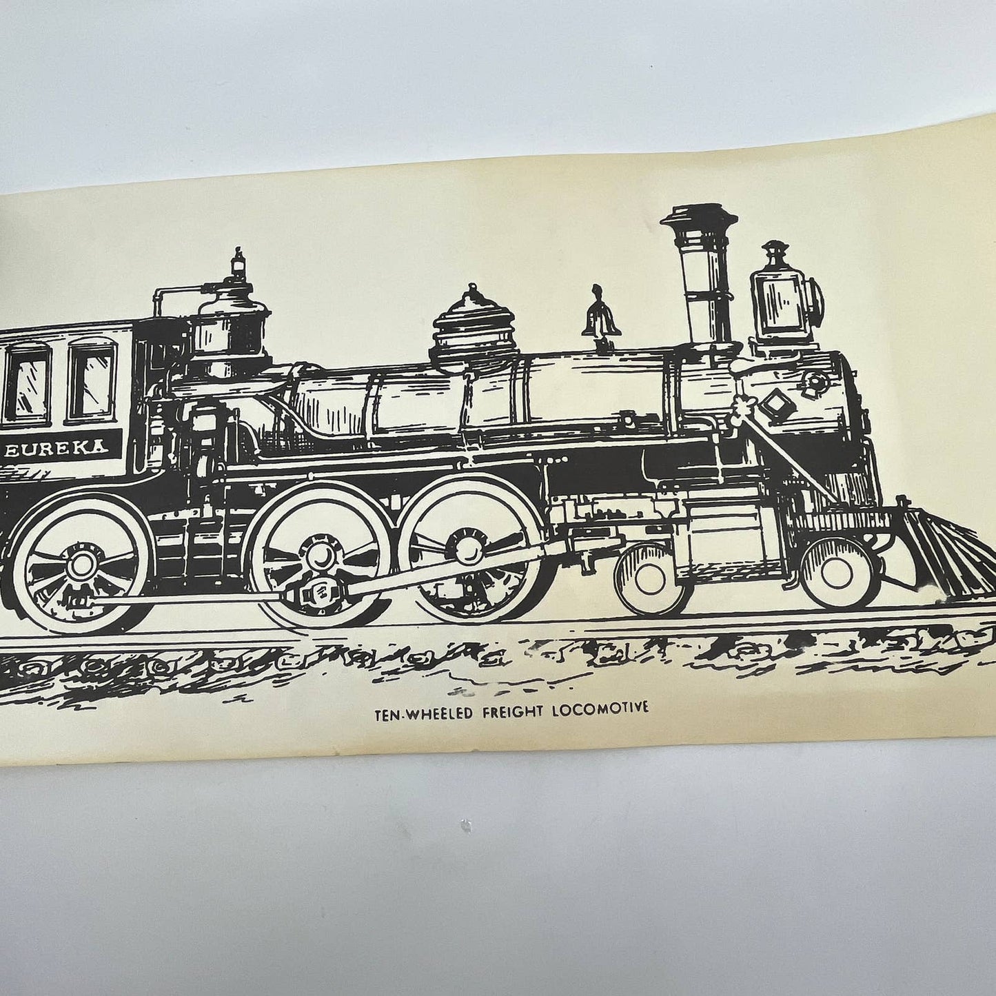 VTG Train Poster Eureka Ten-Wheeled Freight Locomotive Print 9.5x25.5” RR RU1