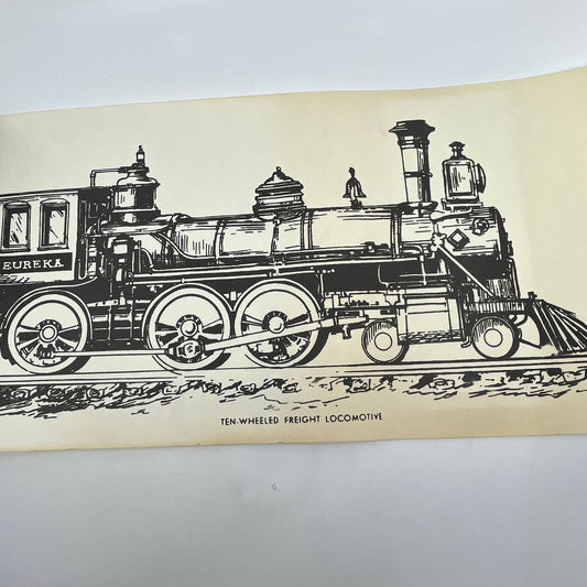 VTG Train Poster Eureka Ten-Wheeled Freight Locomotive Print 9.5x25.5” RR RU1