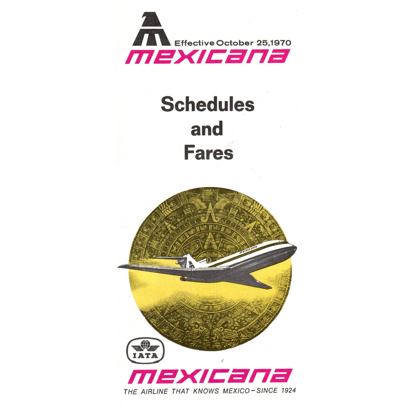 1970 Mexicana Airline Schedules and Fares Timetable Fold Out Brochure SE4