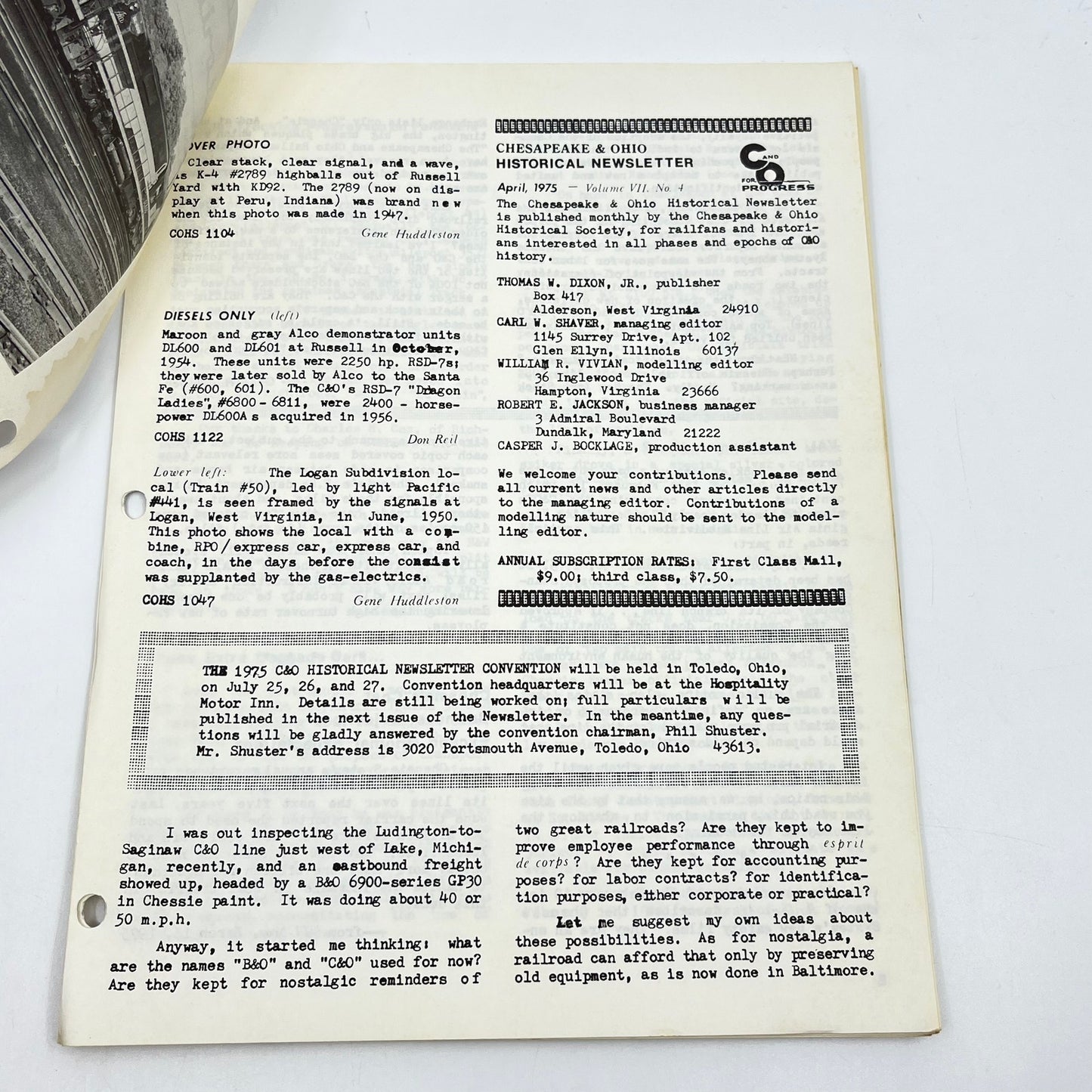 1975 April Chesapeake and Ohio Historical Newsletter C&O RR Thomas Dixon WV M1-2