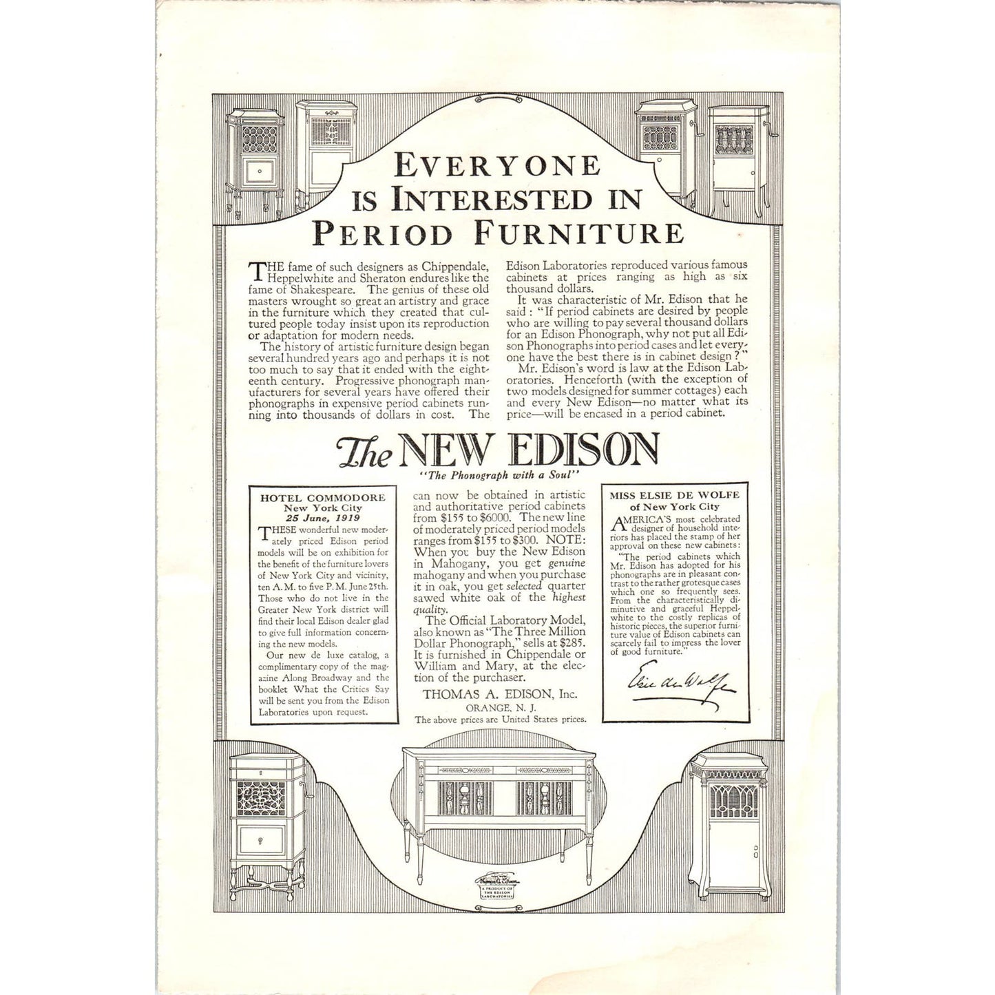 c1920 Harper's Magazine Ad - The New Edison Phonograph Machine EA3