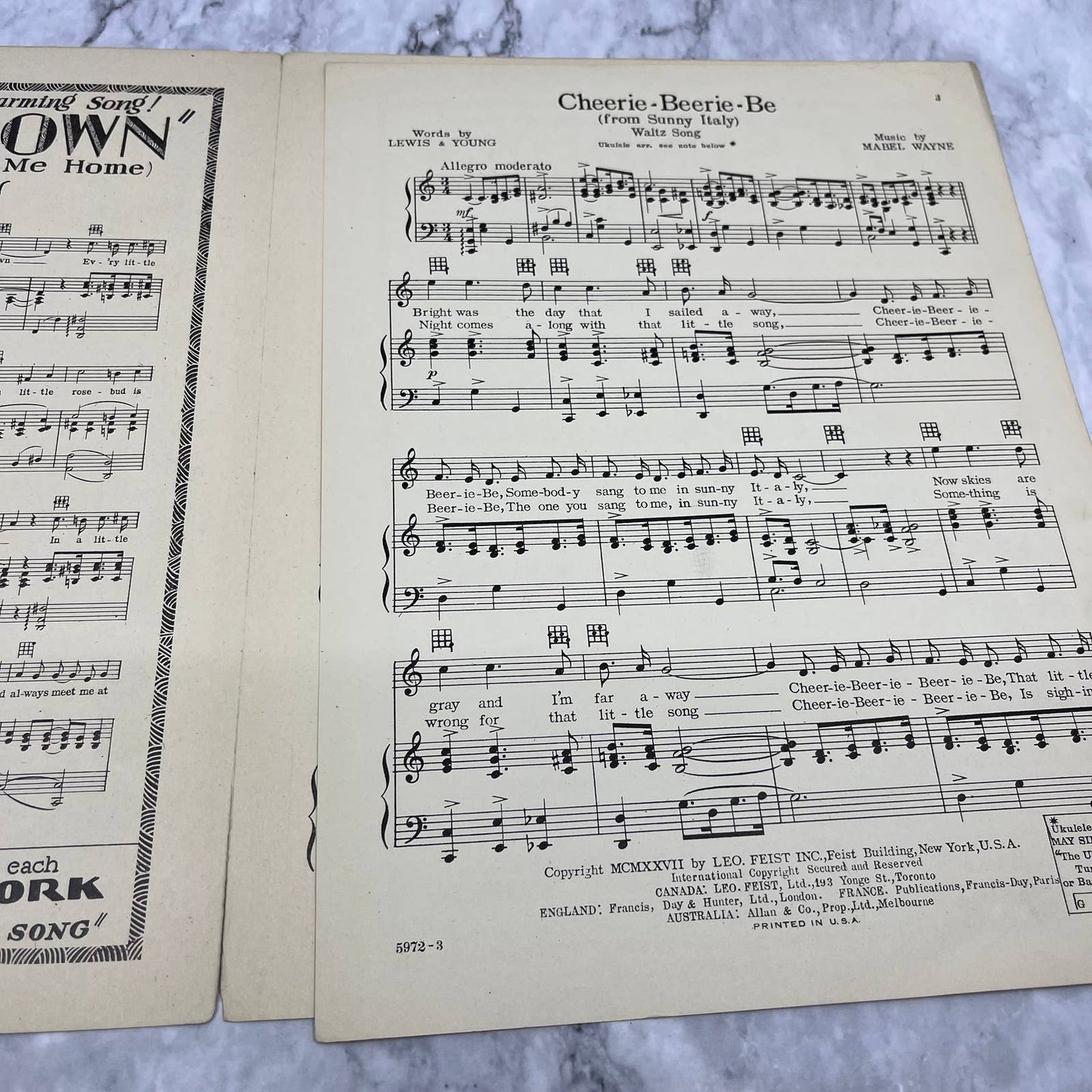 CHEERIE-BEERIE-BE Lewis/Young/Wayne 1927 RUSS MORGAN Sheet Music TH1