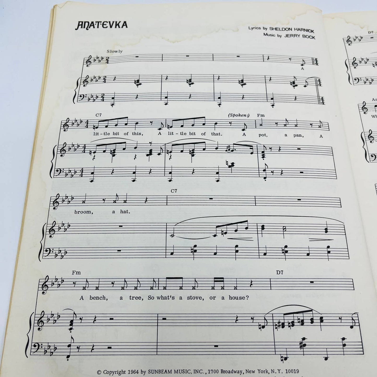 1971 Fiddler on the Roof Vocal Selection Book Norman Jewison BA4