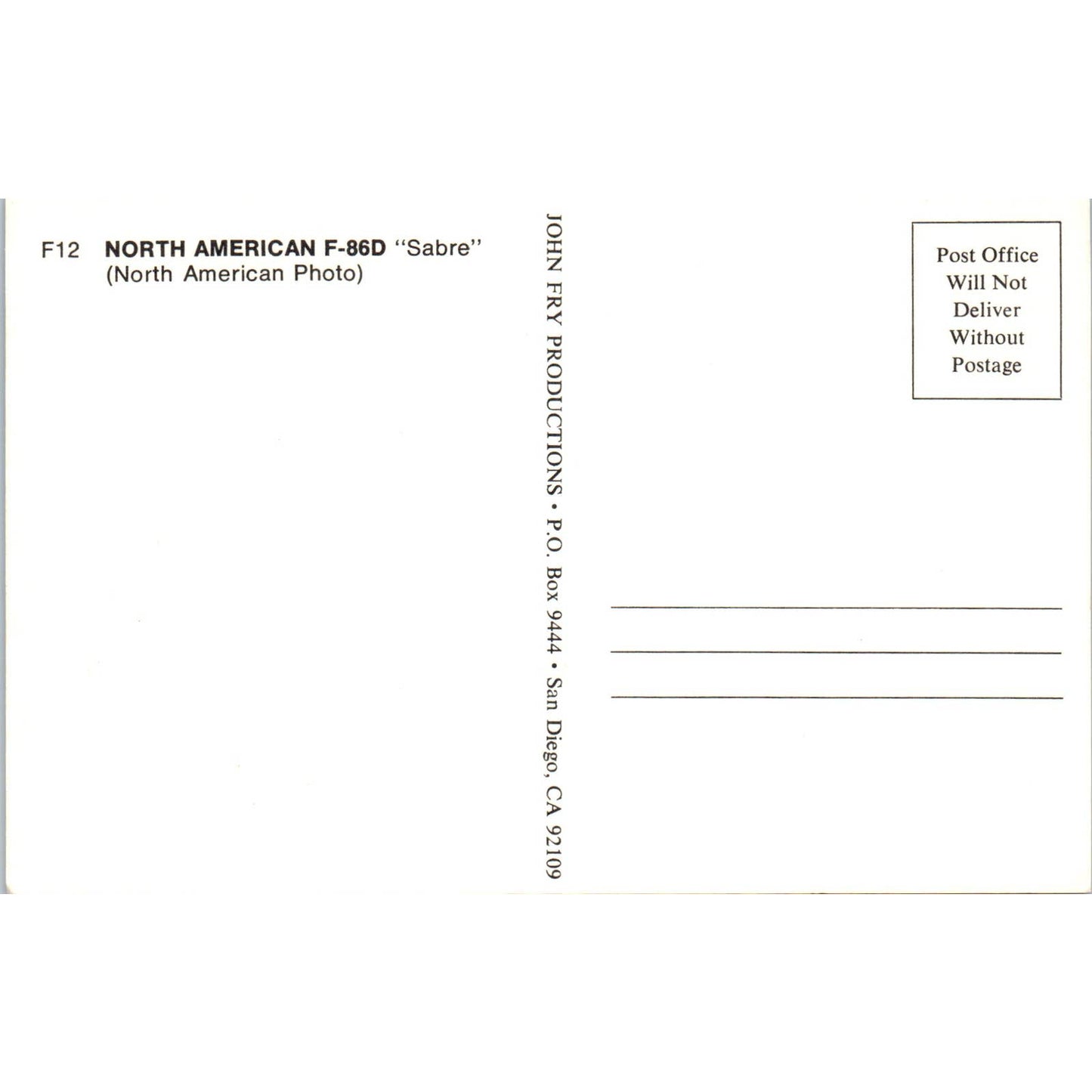 Vintage Postcard F-86D North American Sabre Fighter Plane EA3