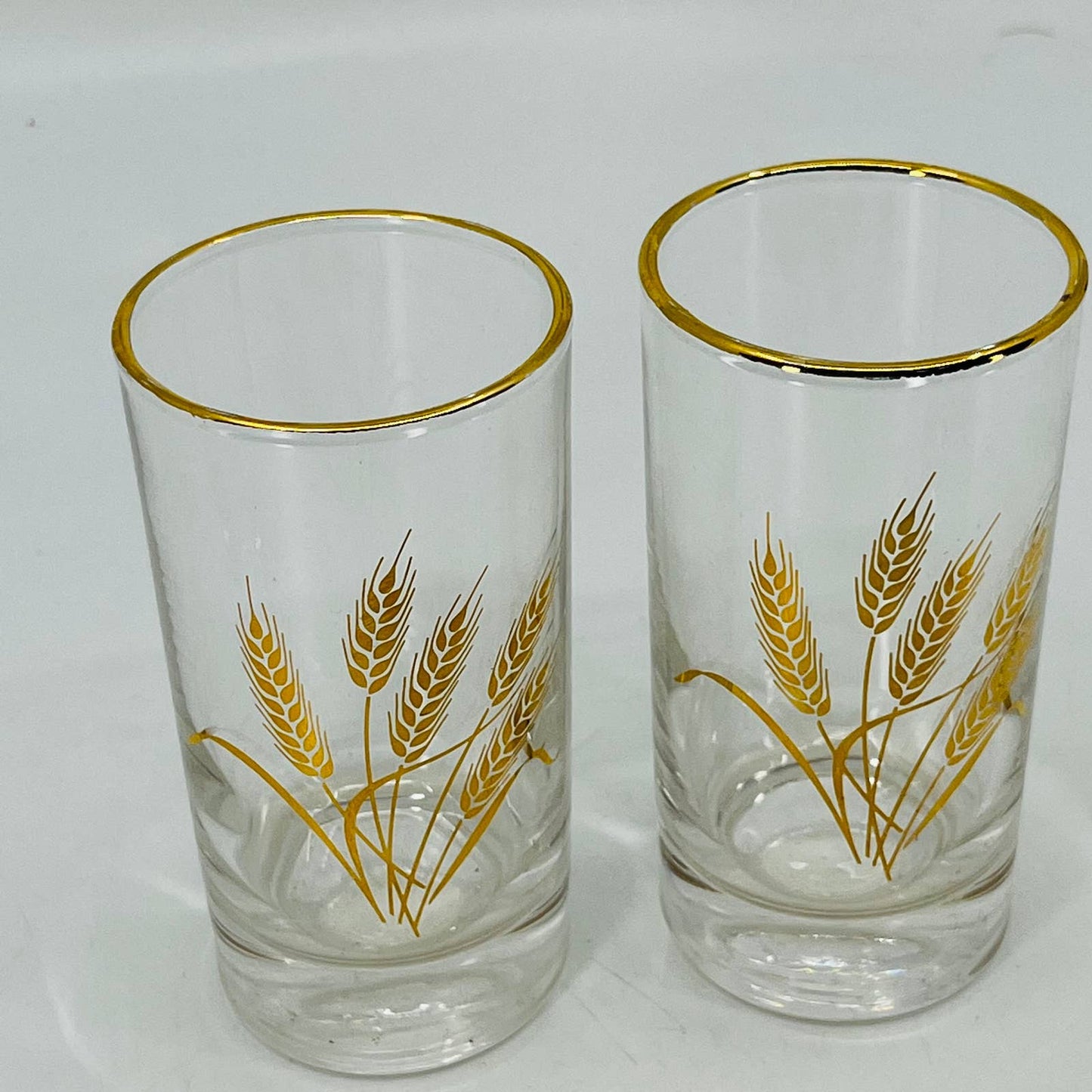 Vtg MCM Mid Century Homer Laughlin 22K Golden Wheat Juice Glasses Set of 2 TC6