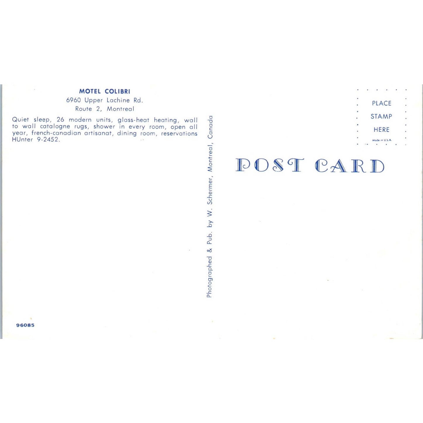 Motel Colibri Montreal Canada - Original Postcard TJ7-RP2