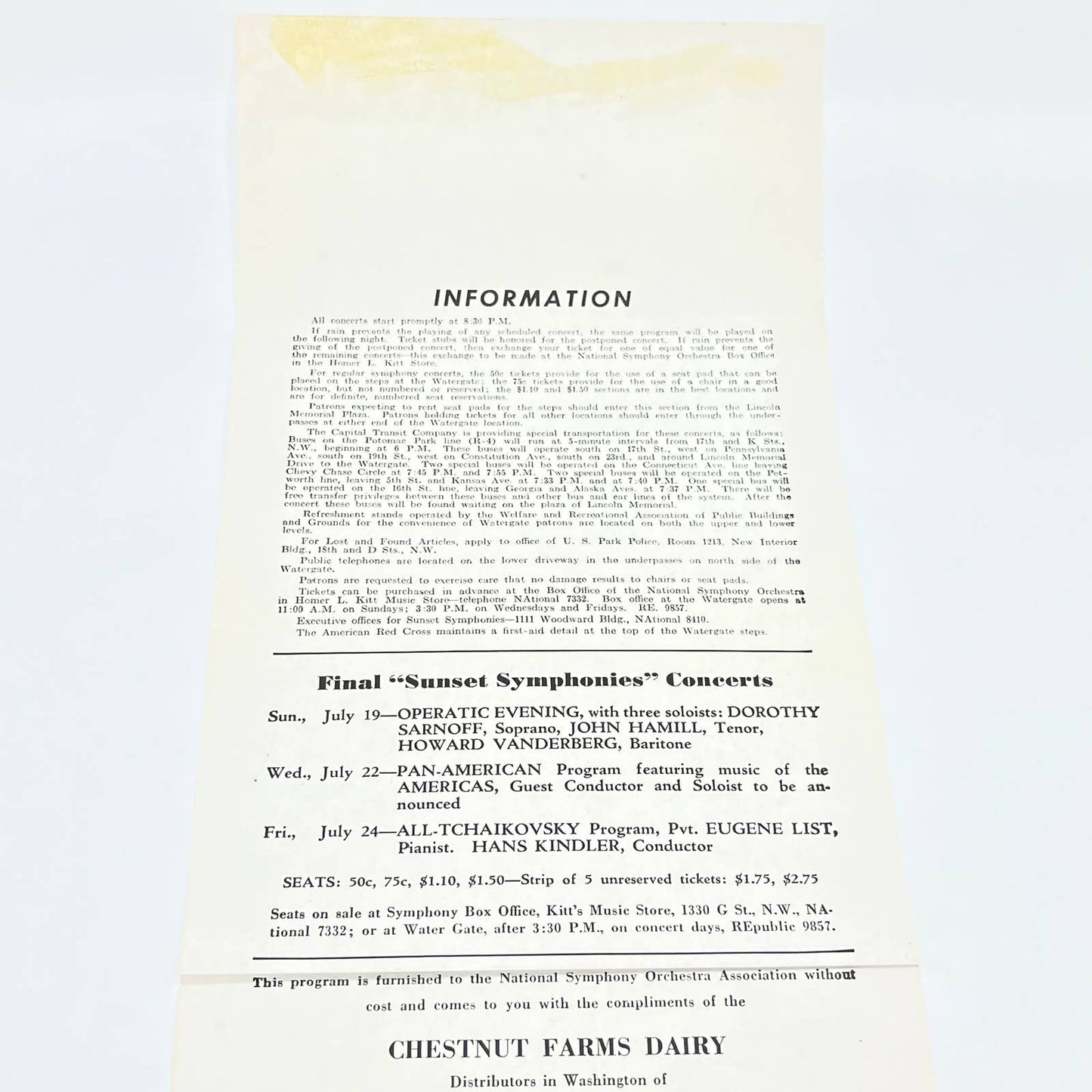 1942 National Symphony Orchestra Program Hans Kindler Washington DC AB7