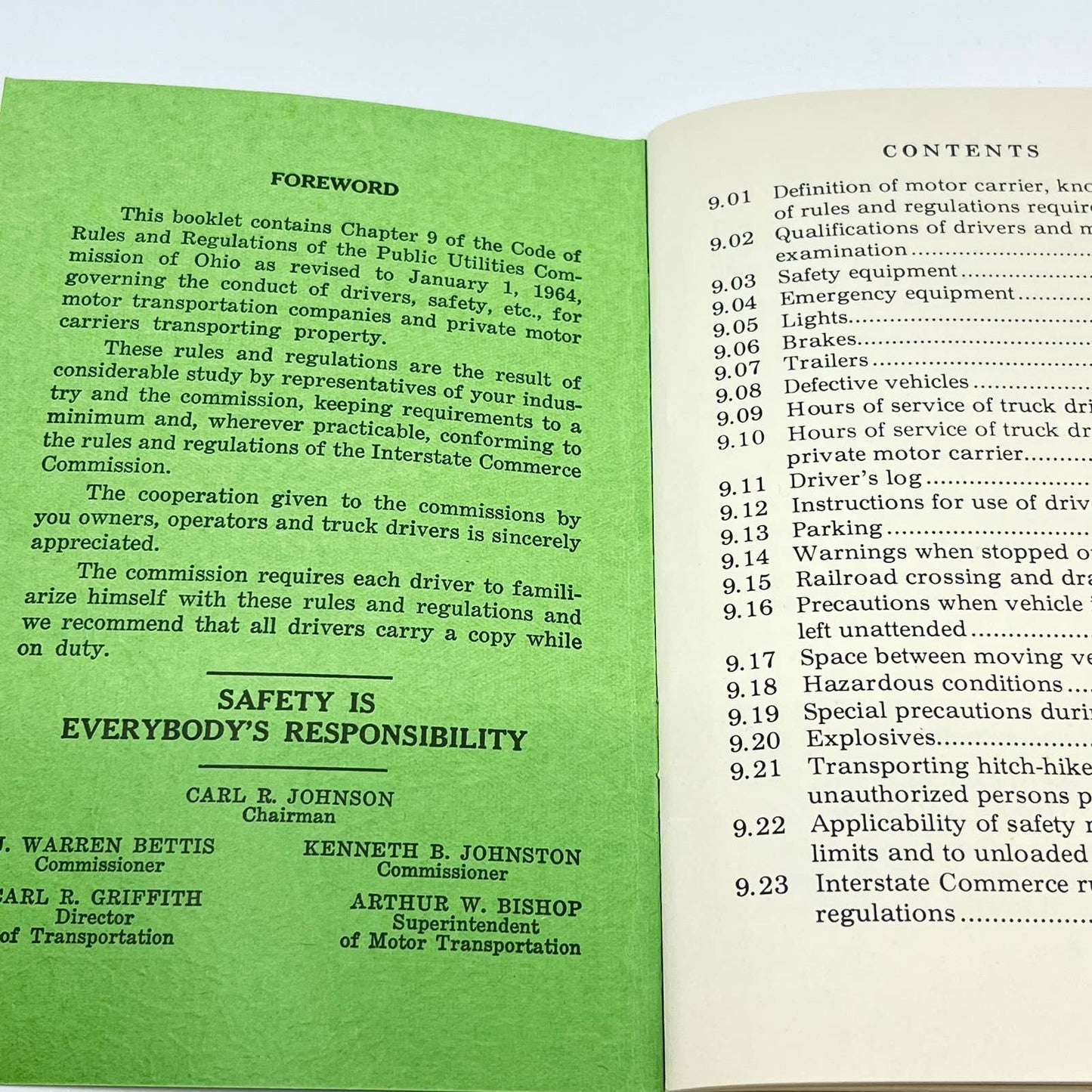 1964 Safety Rules and Regulations for Owners, Operators & Truck Drivers Ohio TE2