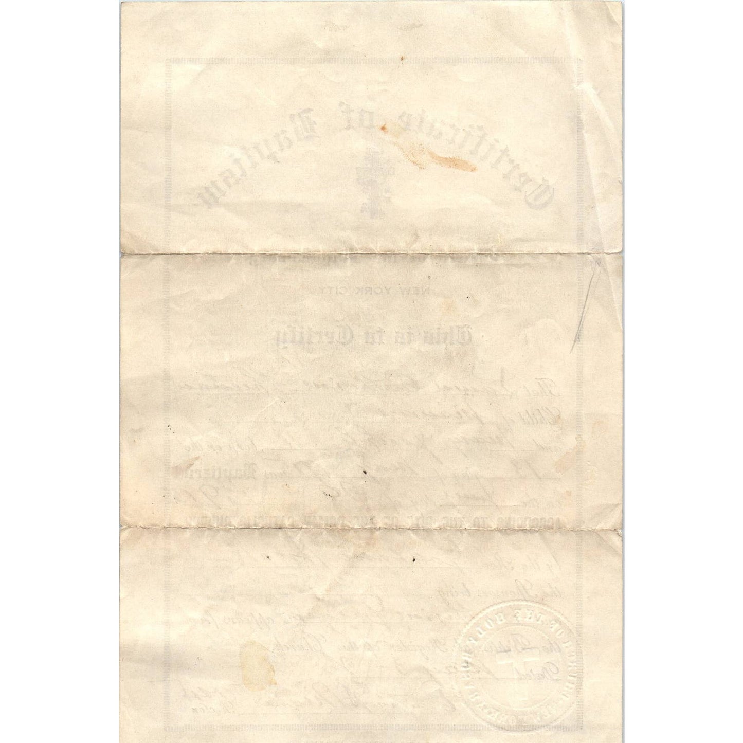 1917 Certificate of Baptism Holy Rosary Church NYC Louise Sheehan AD4