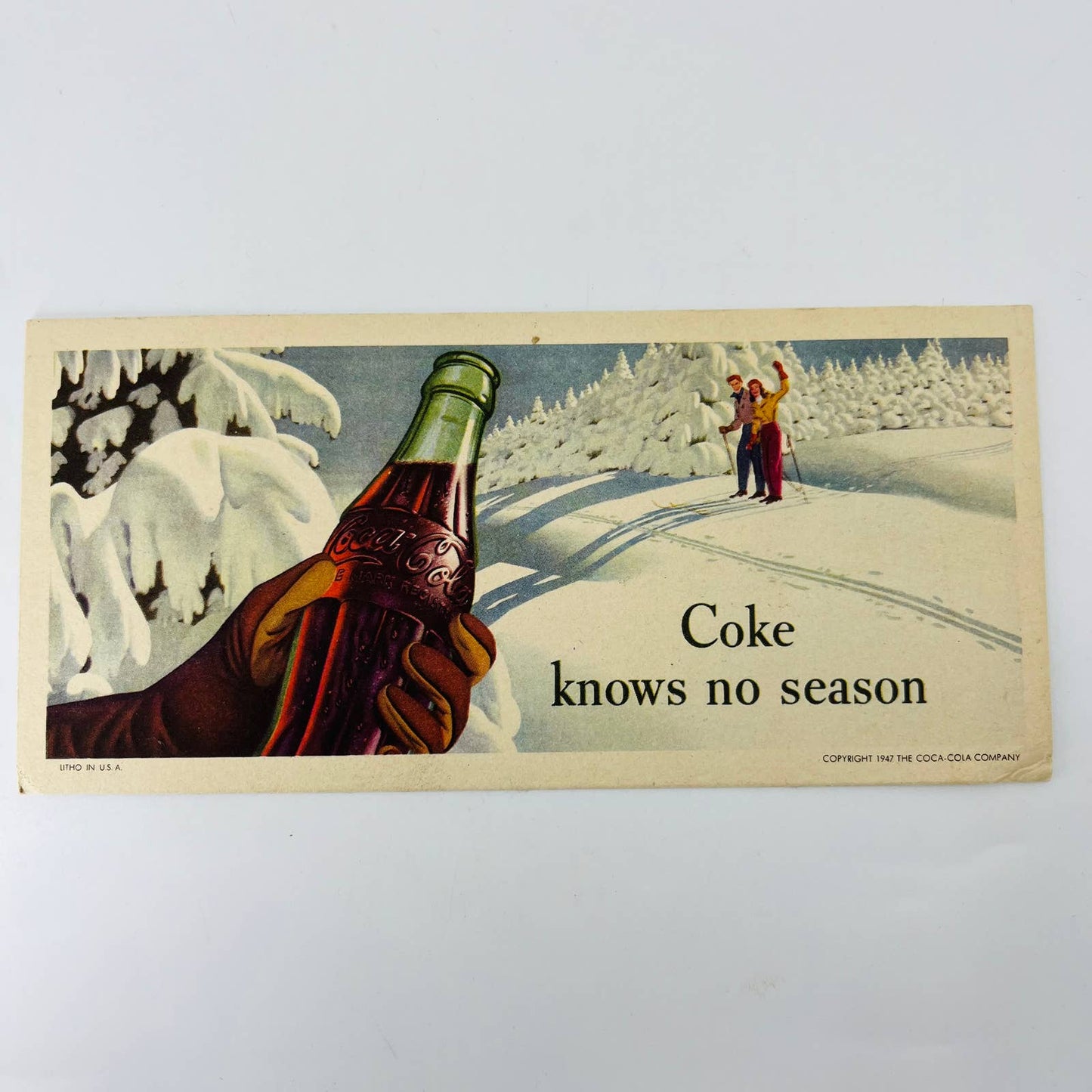 1947 Coca-Cola Coke Advertising Ink Blotter Lithograph Coke Knows No Season C4