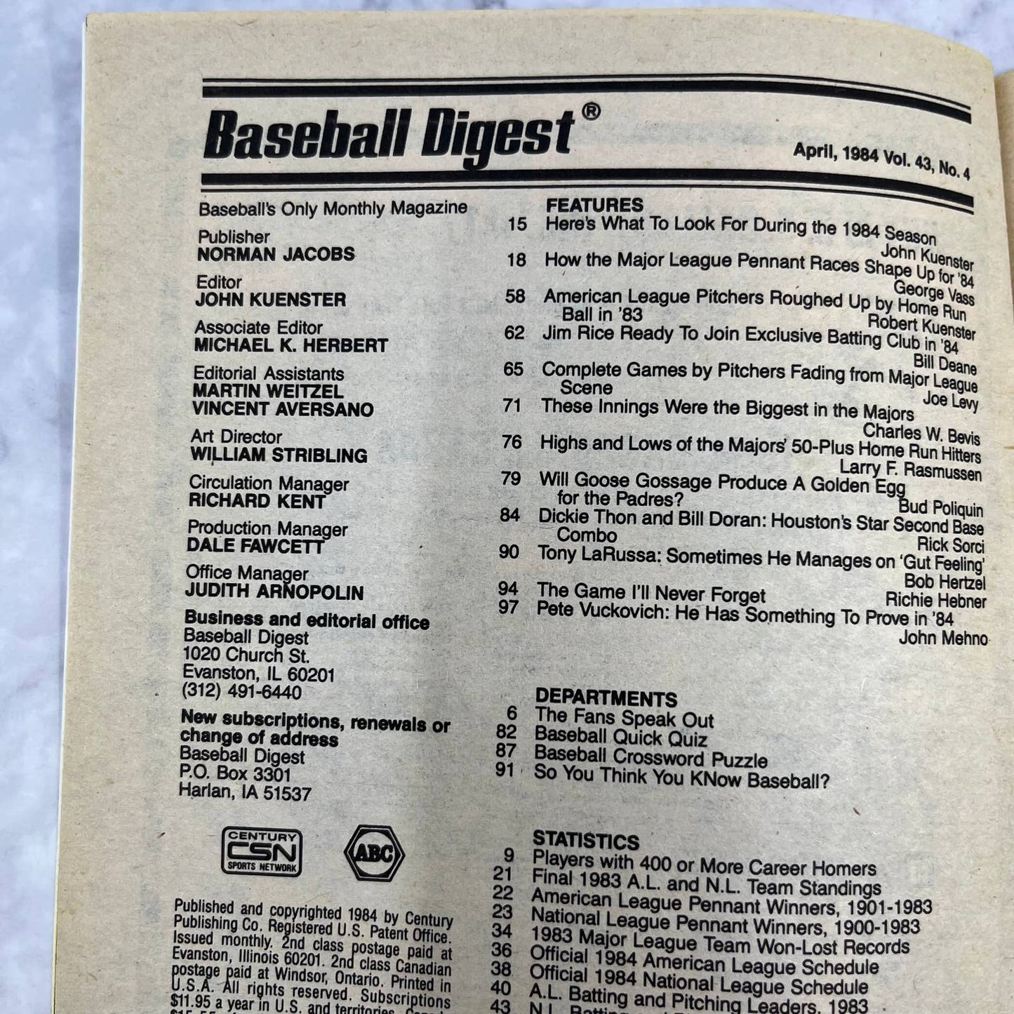 BASEBALL DIGEST Magazine April 1984 Mike Boddicker Baltimore Orioles Cover TJ3