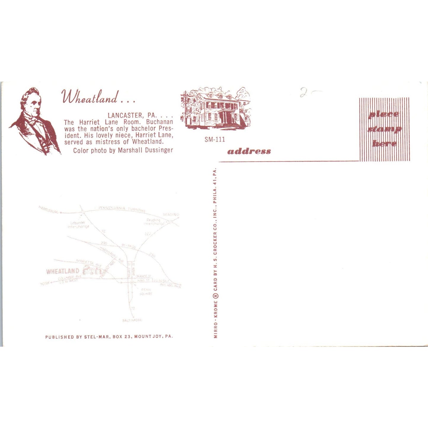 Wheatland Harriet Lane Room Lancaster PA Original Postcard PB9