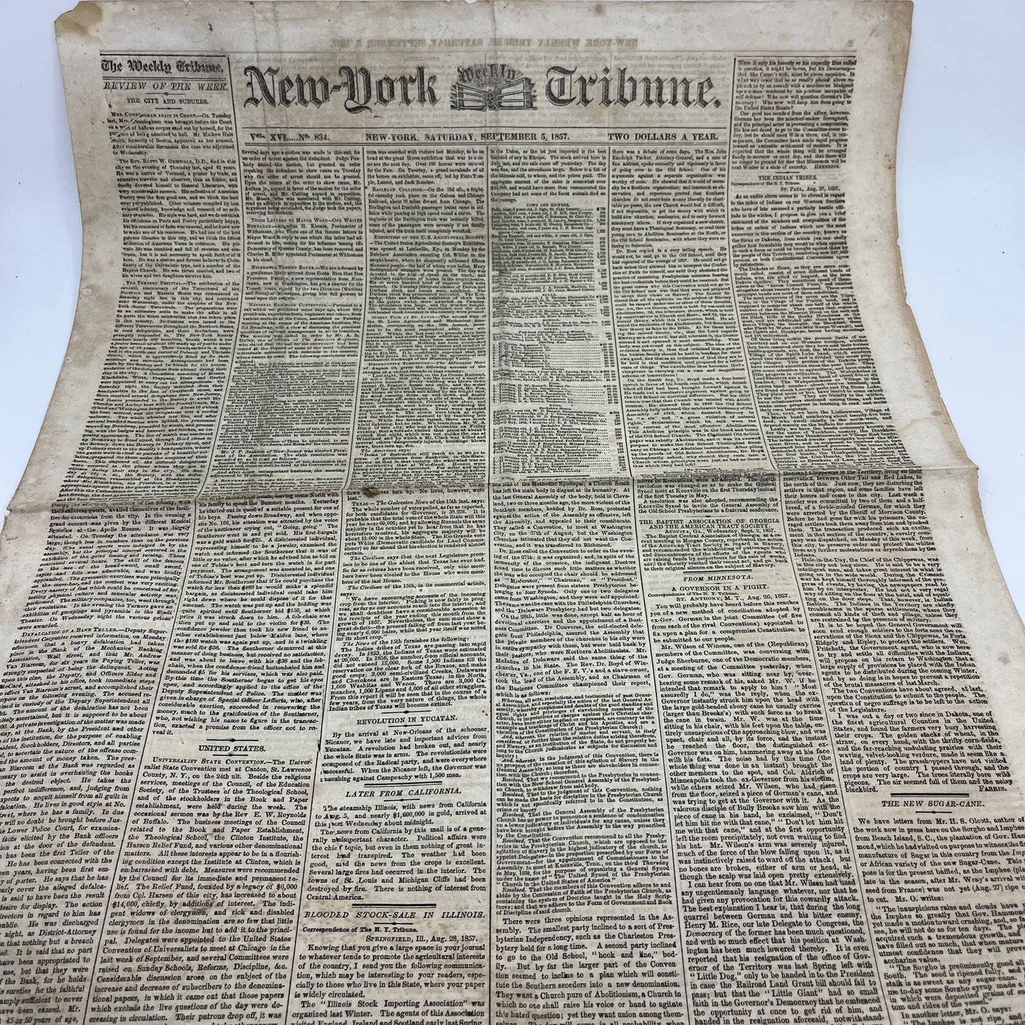 1857 Sep 5 Original New York Tribune - Dakota & Sioux Relations New MN Govt FL4