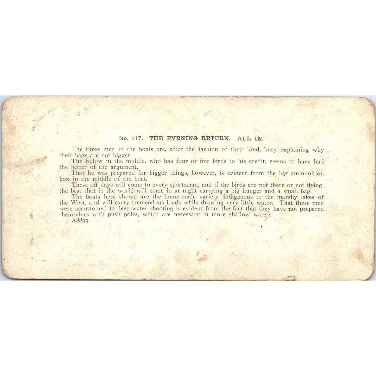 Victorian Duck Hunting "The Evening Return" - Antique Stereoview Card TJ1-C1