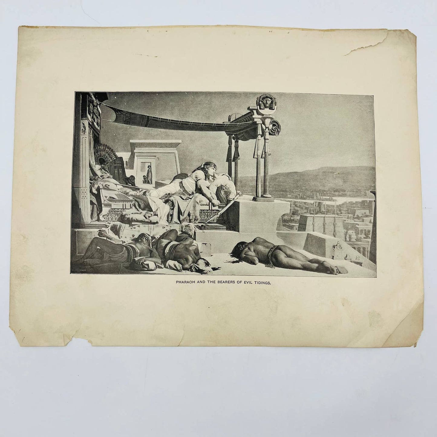 1880s Victorian Art Print Engraving PHARAOH AND THE BEARERS OF EVIL TIDINGS