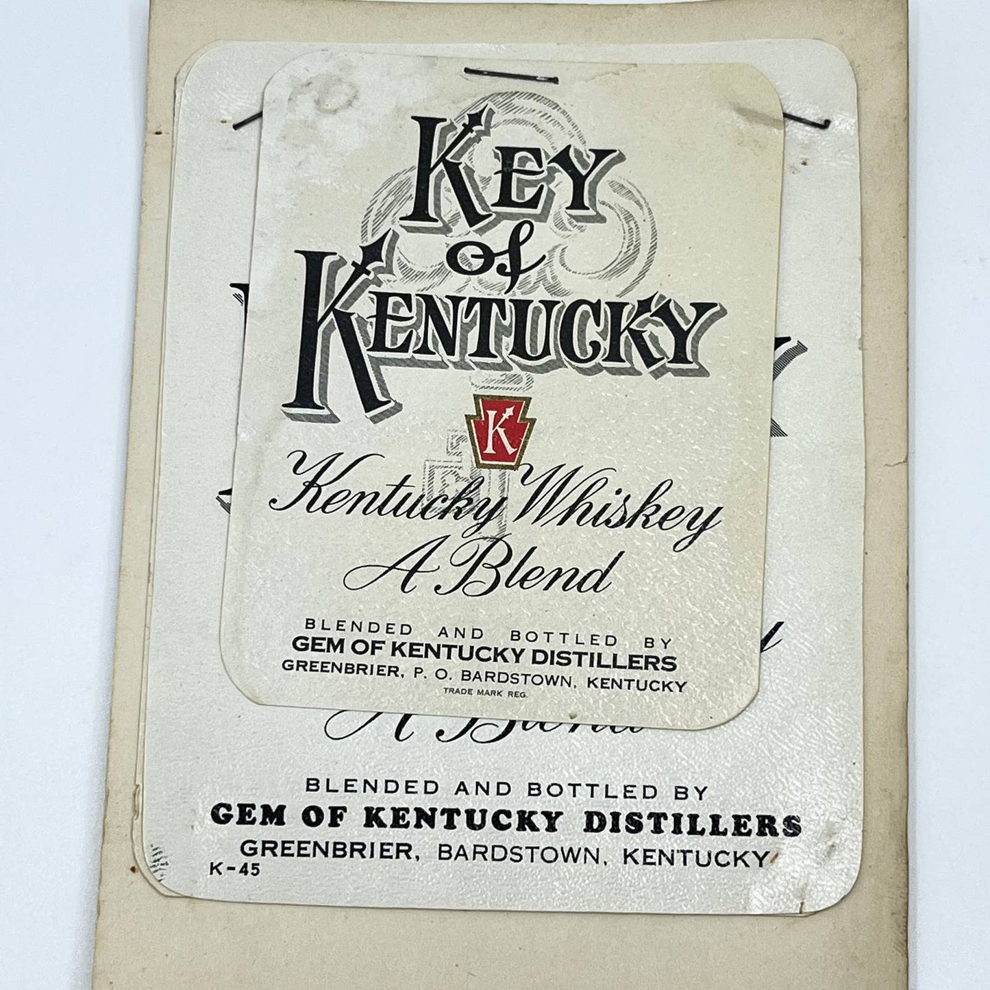 Key of Kentucky Whiskey Label Set of 3 Gem of Kentucky Distributors Greenbrier