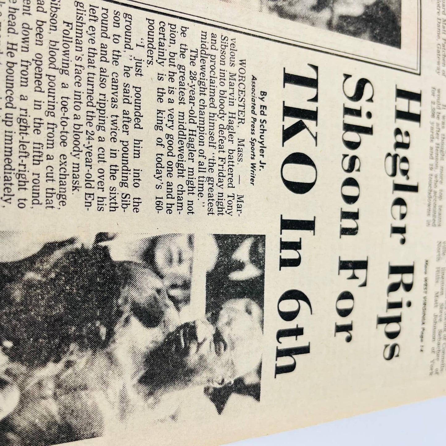 VTG Marvin Hagler Def. Sibson Newspapers Feb 12 1983 Lancaster PA BA2