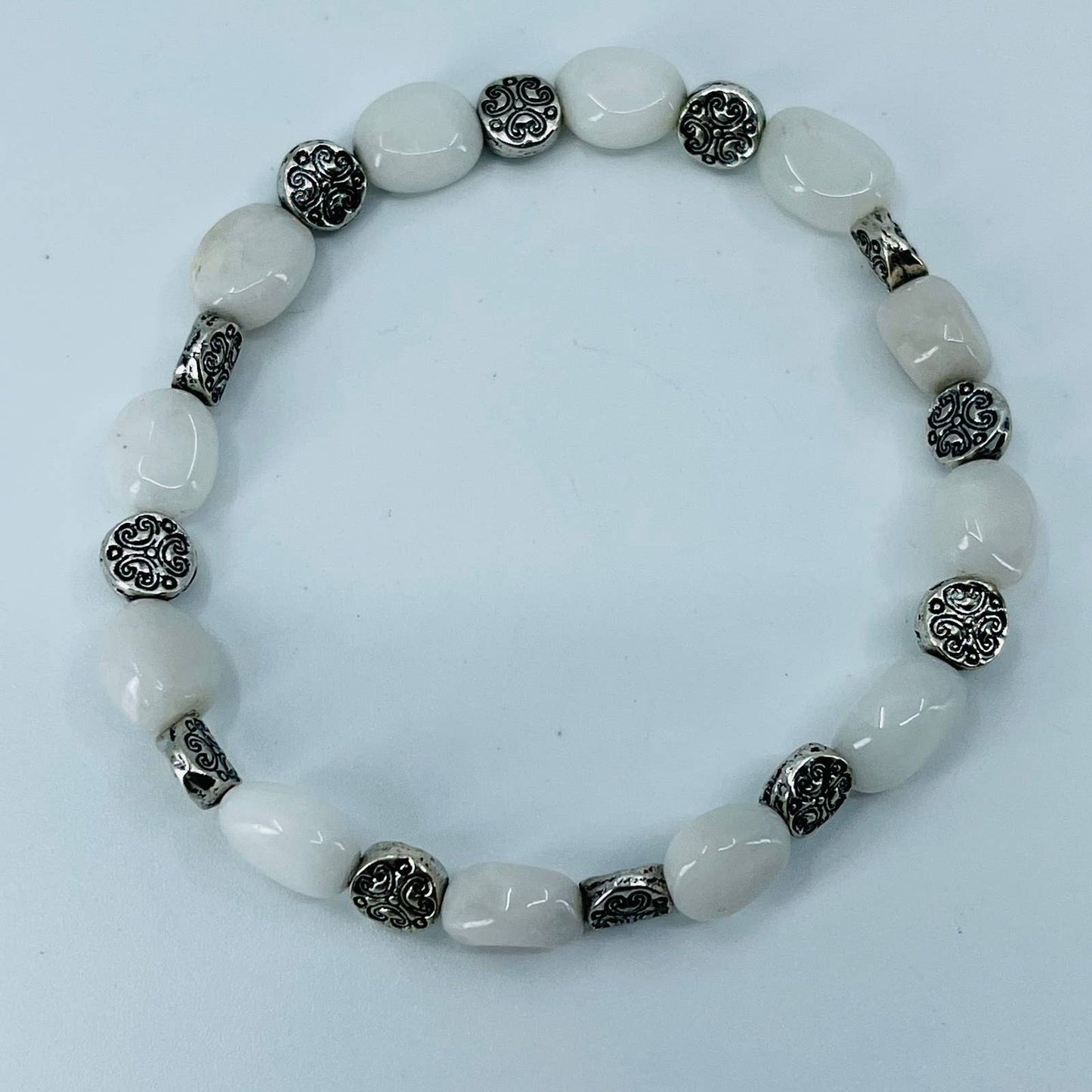 Vintage Boho Stretch Bracelet Metal With Snow Quartz Beads SB2