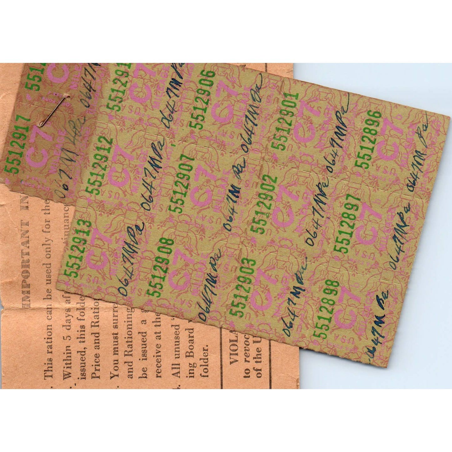 1945 WWII Mileage Ration Card With Stamps Wernersville PA SE5