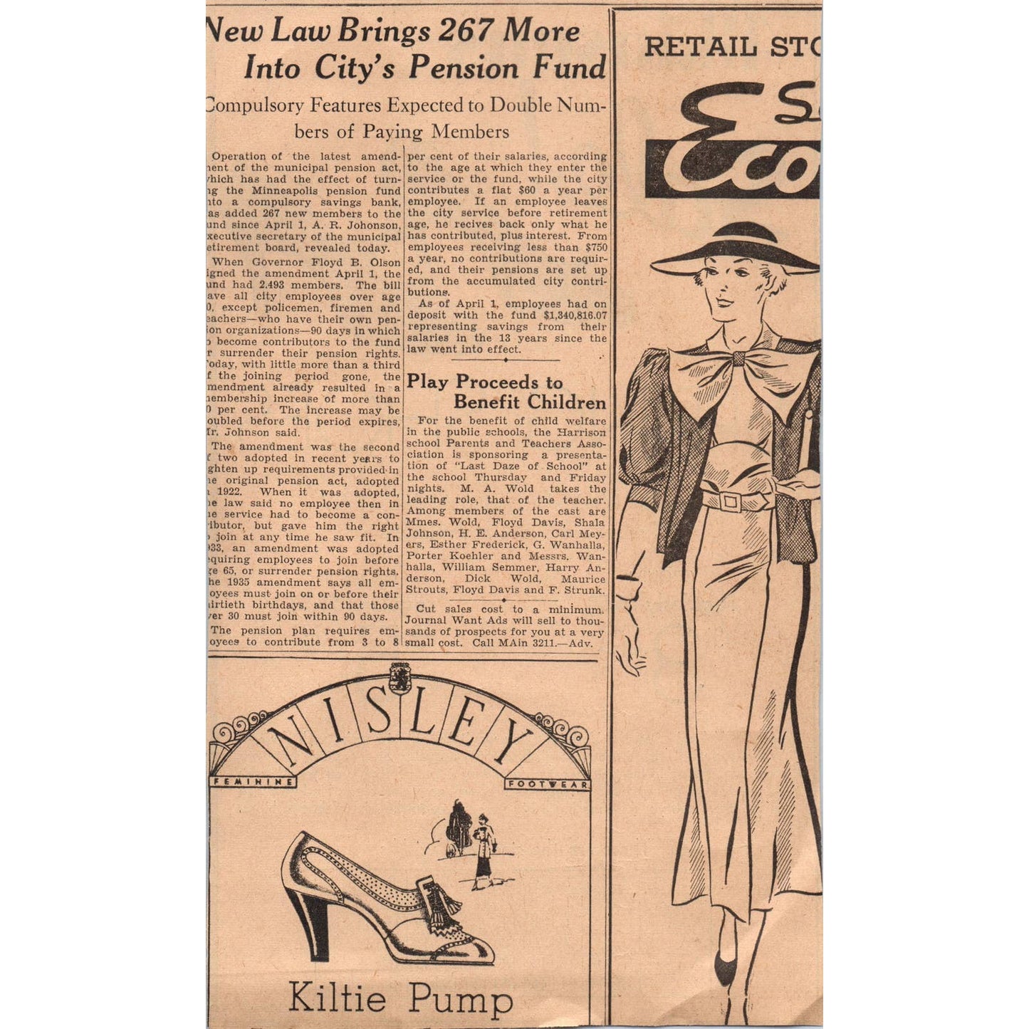 1935 Minneapolis Newspaper Ad Atkinson's Department Store Spring Shoe Sale FL5-3