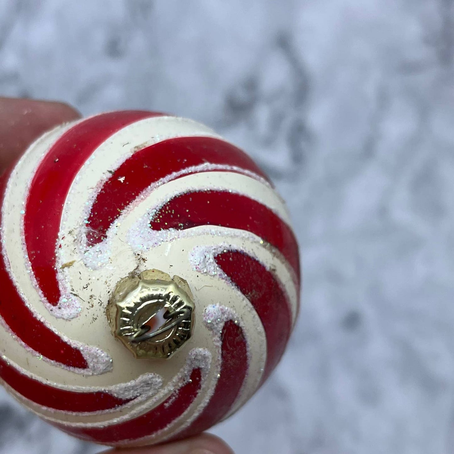 Lot of 4 Candy Cane Striped Mica Stencil Blown Mercury Glass Ornaments OT2
