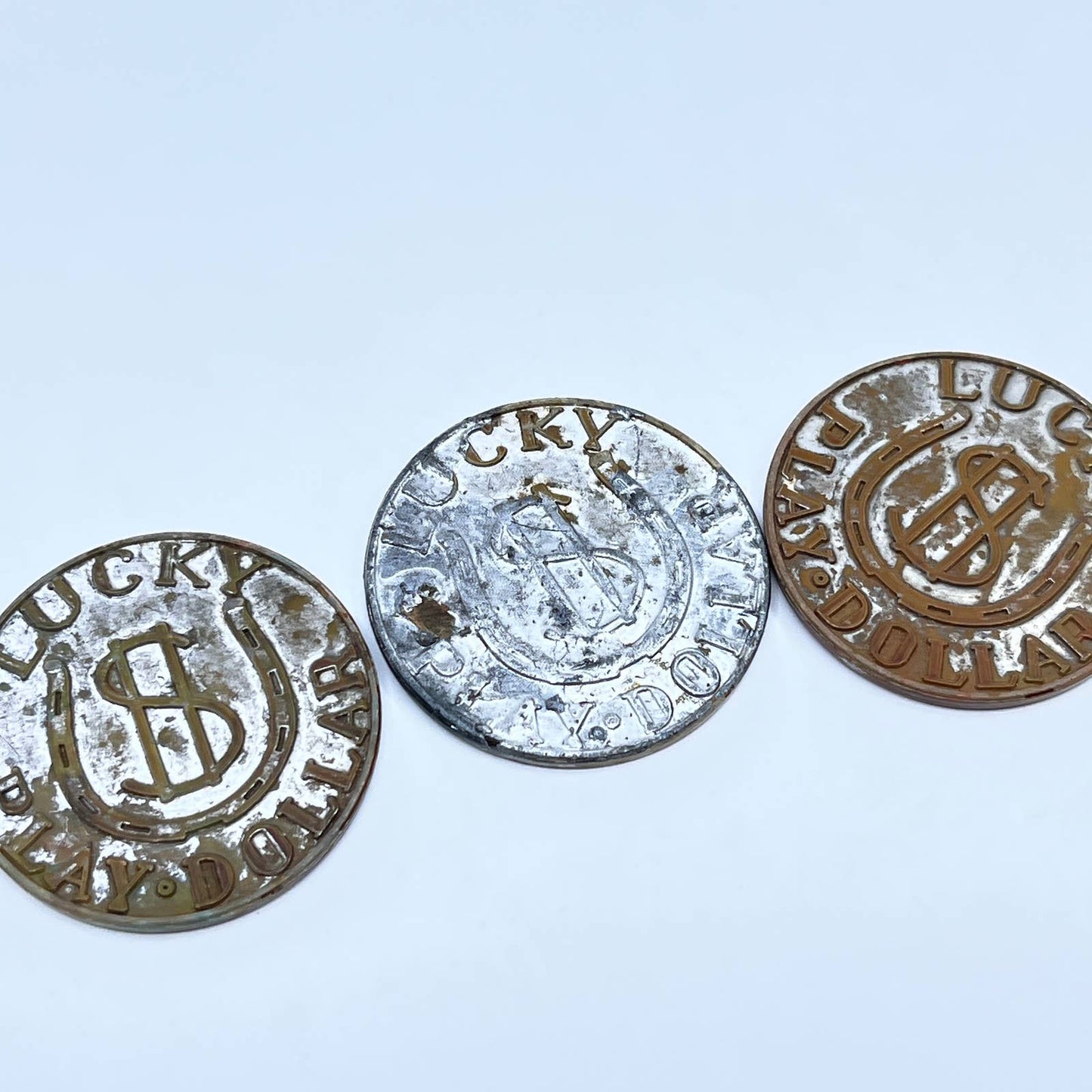 1960s Plastic JFK One Dollar Coin Lucky Play Money Kennedy Set of 3 SE1