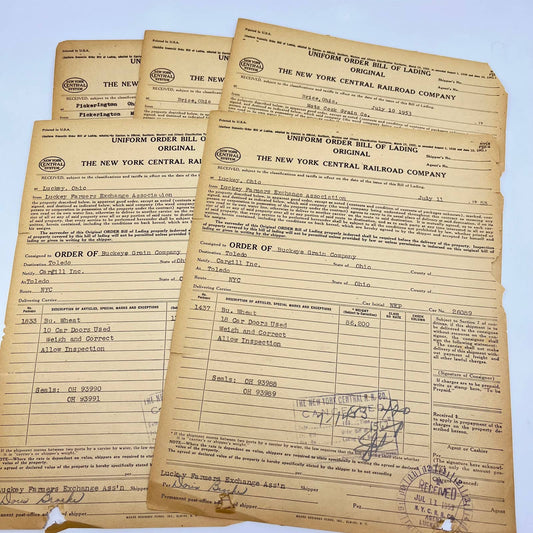 1953 The New York Central Railroad Co RR Original Bill of Lading Lot of 5 AB1-4