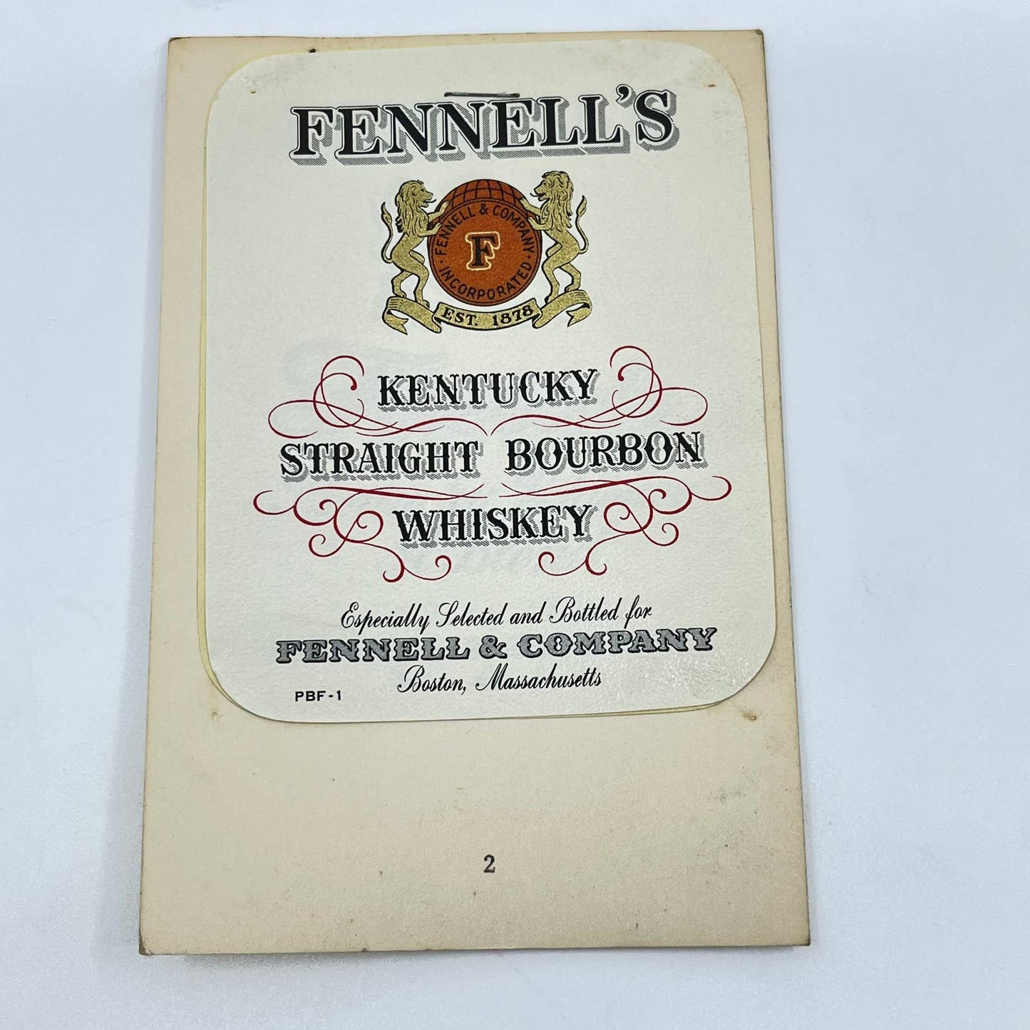 Fennell’s Bourbon Whiskey Label Fennell & Company Boston Massachusetts