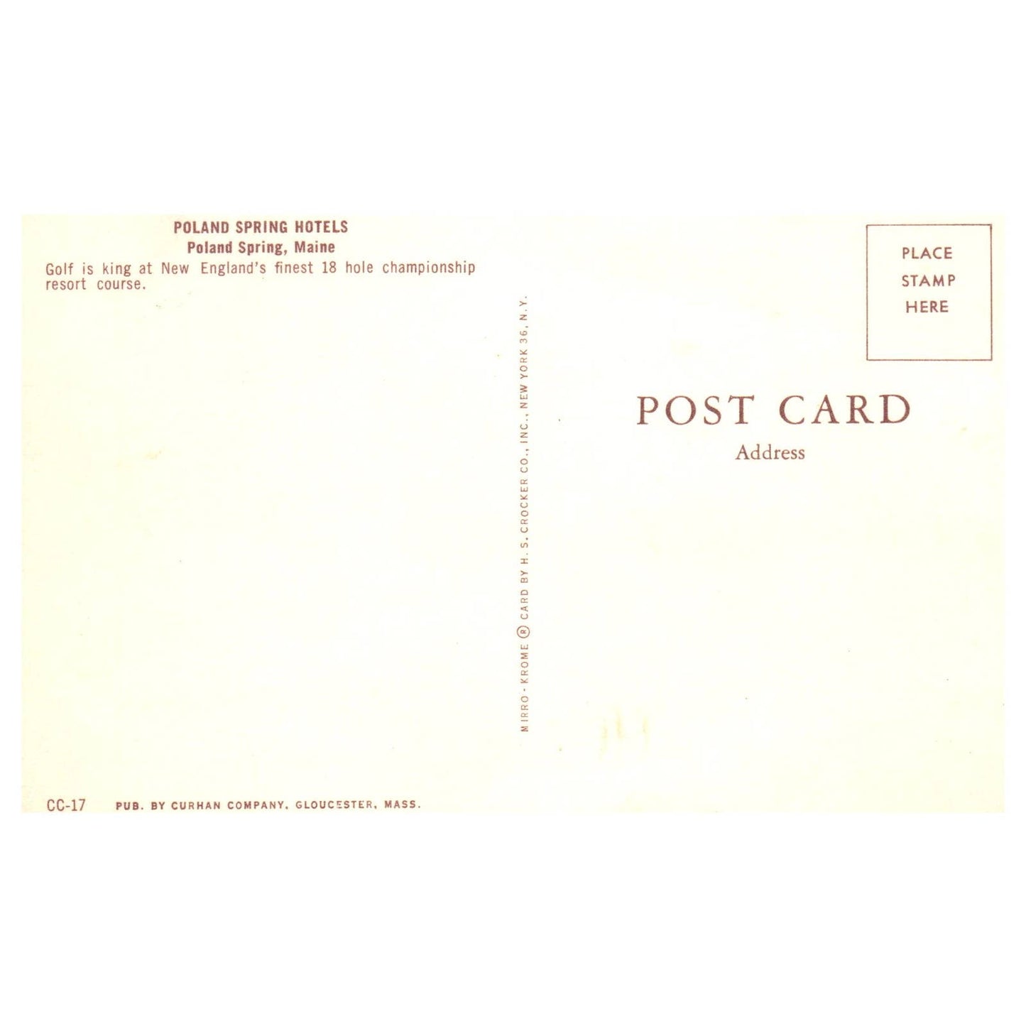 Vintage Postcard - Poland Spring Hotels Golf Course Poland Spring Maine AD9