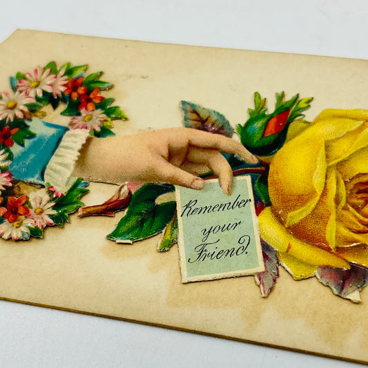 1880's VICTORIAN CALLING CARD LITHO Die Cut Remember Your Friend Sample SAH9-S9