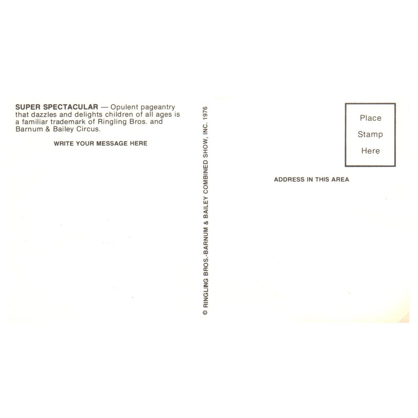 Vintage Postcard - Super Spectacular Barnum and Bailey Circus 1950s TJ7-1