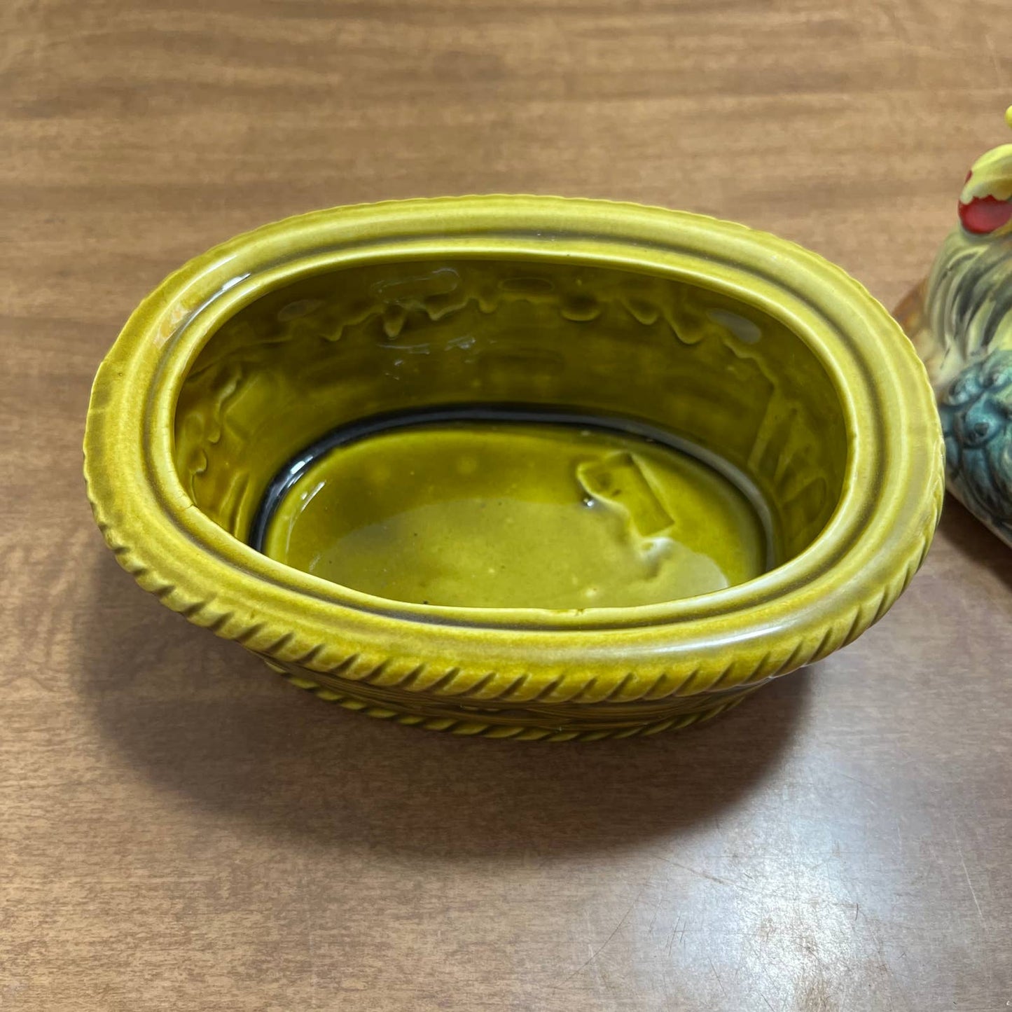 Vintage Hand Painted Ceramic Nesting Hen on Basket 6” TG5