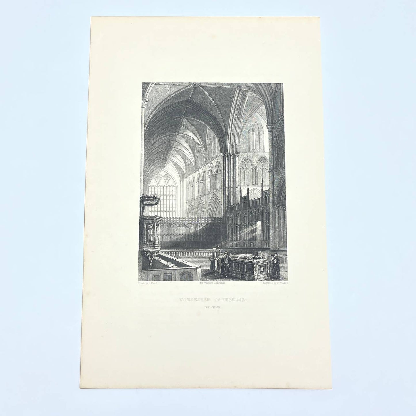 1842 Original Art Engraving Worcester Cathedral - The Choir AC6